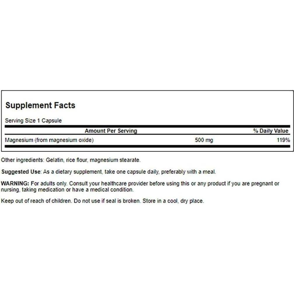 Óxido de Magnesio Swanson 500 mg 100 Cápsulas Digestivas