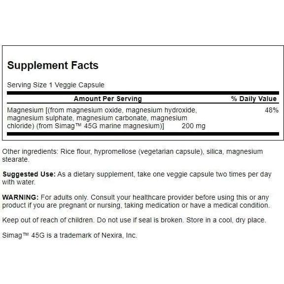 Cápsulas Veganas de Magnesio Marino Swanson Ultra 200 mg