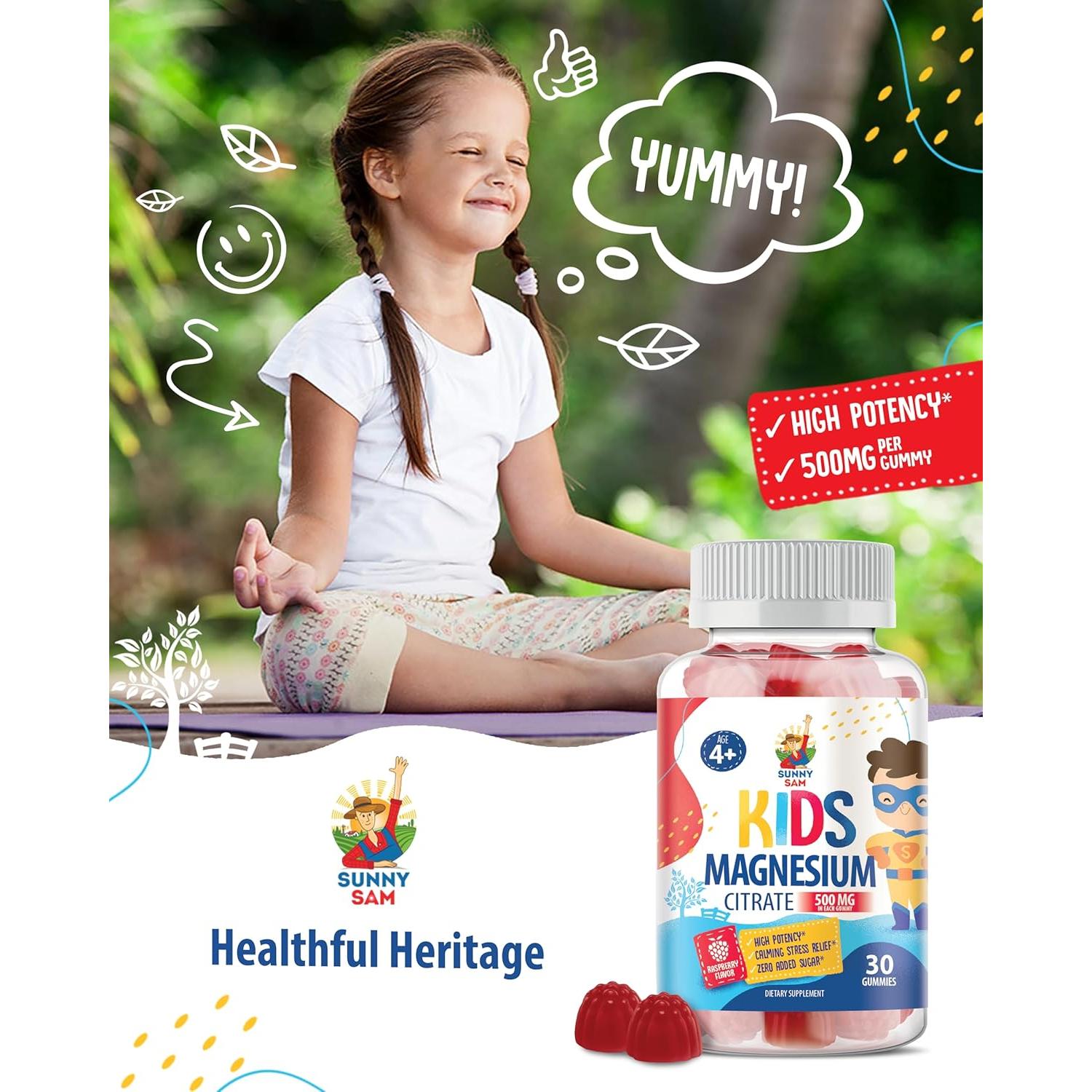 Gomitas de Magnesio Sin Azúcar Sunny Sam 500mg para Niños