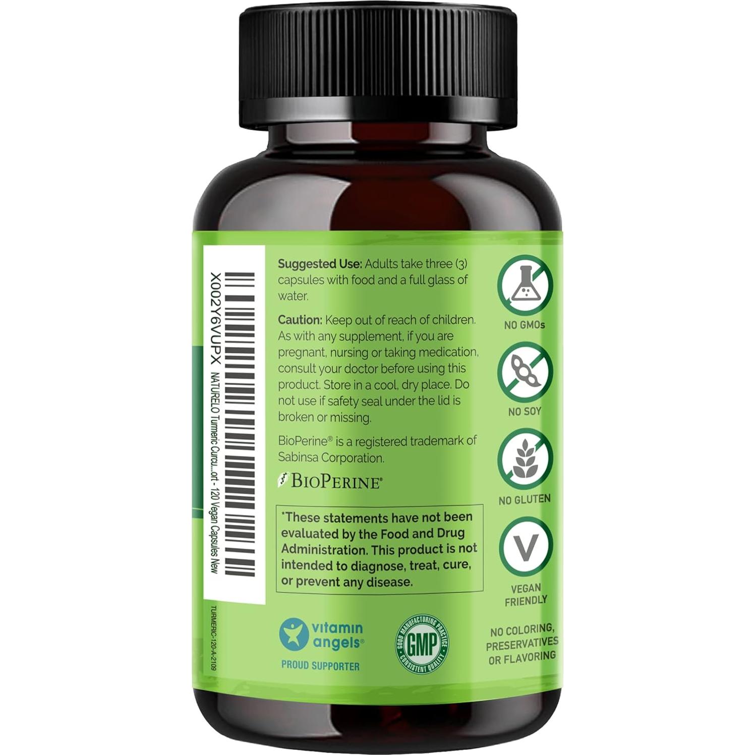 Suplemento Natural NATURELO Cúrcuma Curcumina 120 Cápsulas