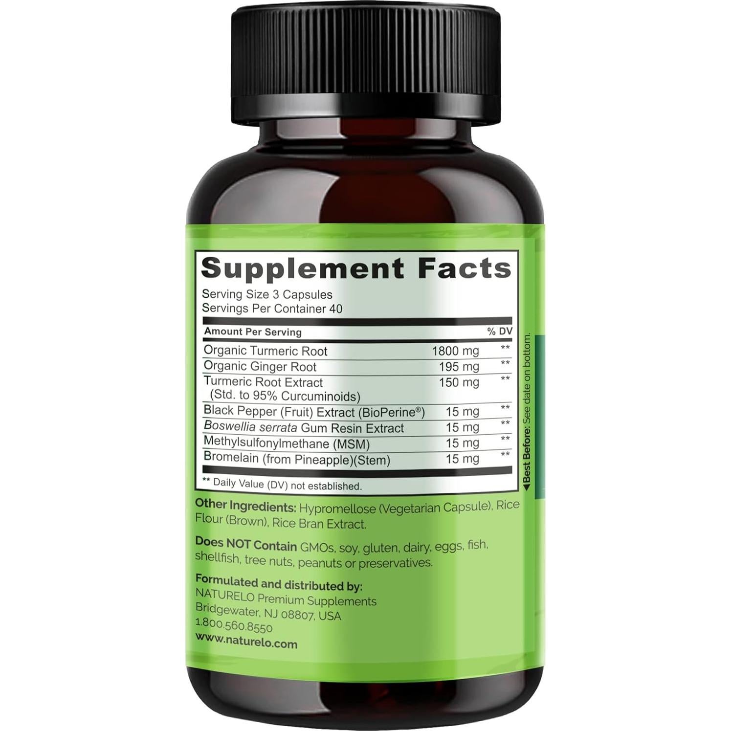 Suplemento Natural NATURELO Cúrcuma Curcumina 120 Cápsulas