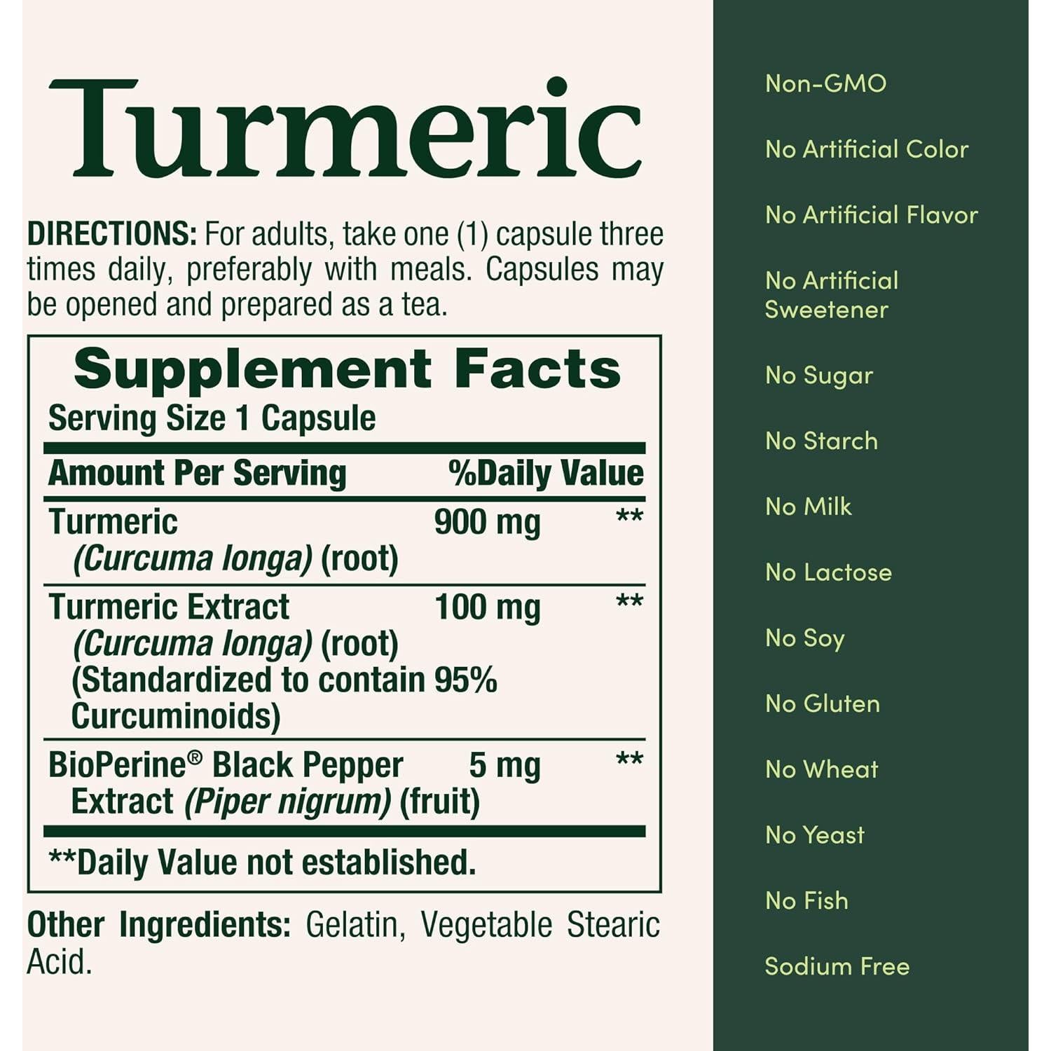Extracto de Cúrcuma Nature's Bounty 1000mg con Pimienta Negra 60 Cápsulas