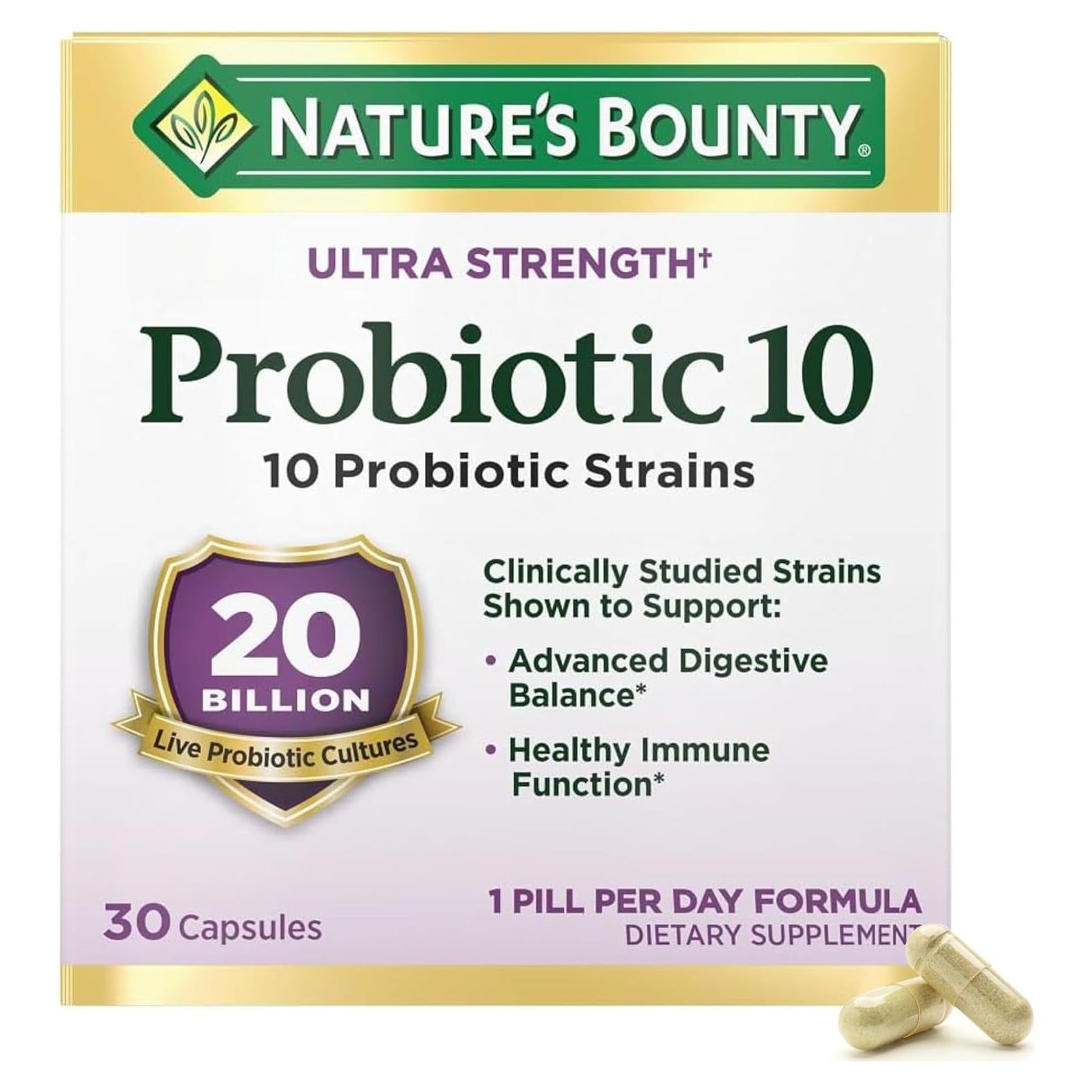 Suplemento Probiotico 10 Nature's Bounty 30 Cápsulas Salud Digestiva