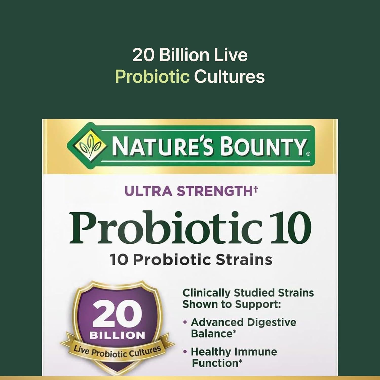 Suplemento Probiotico 10 Nature's Bounty 30 Cápsulas Salud Digestiva