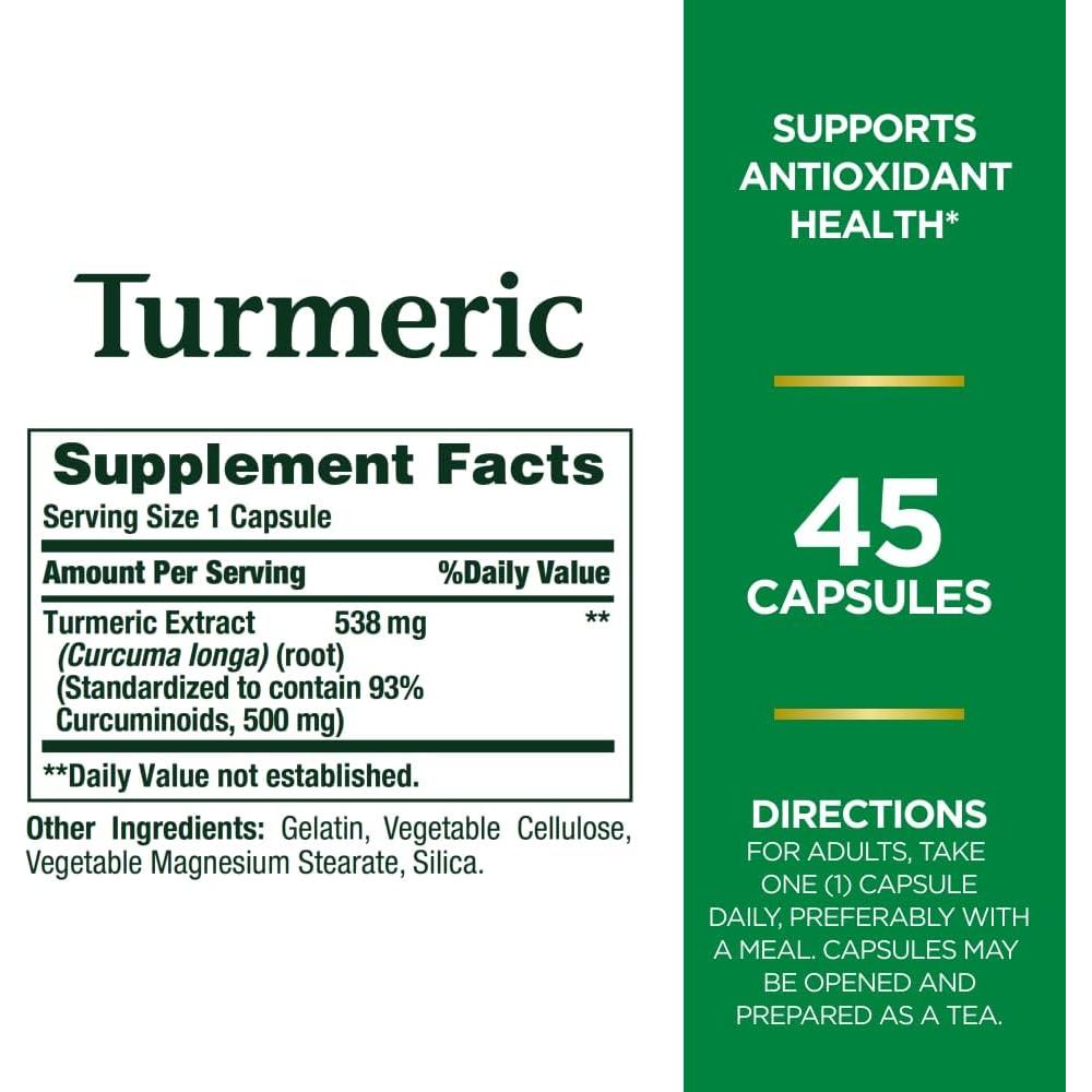 Suplemento Herbal Cúrcuma Nature's Bounty 538 mg 45 Cápsulas