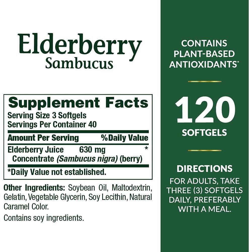 Suplemento Herbal Sambucus Nature's Bounty 630 mg 120 Cápsulas