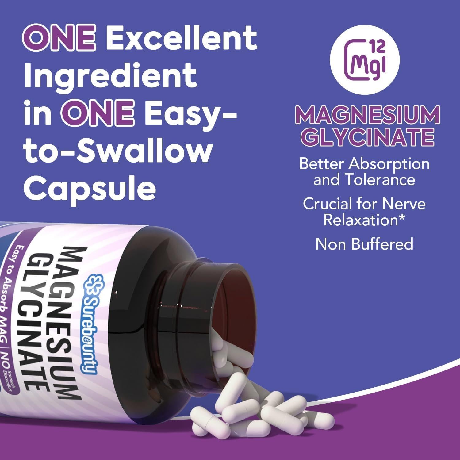 Suplemento de Glicinato de Magnesio Surebounty 240 Cápsulas