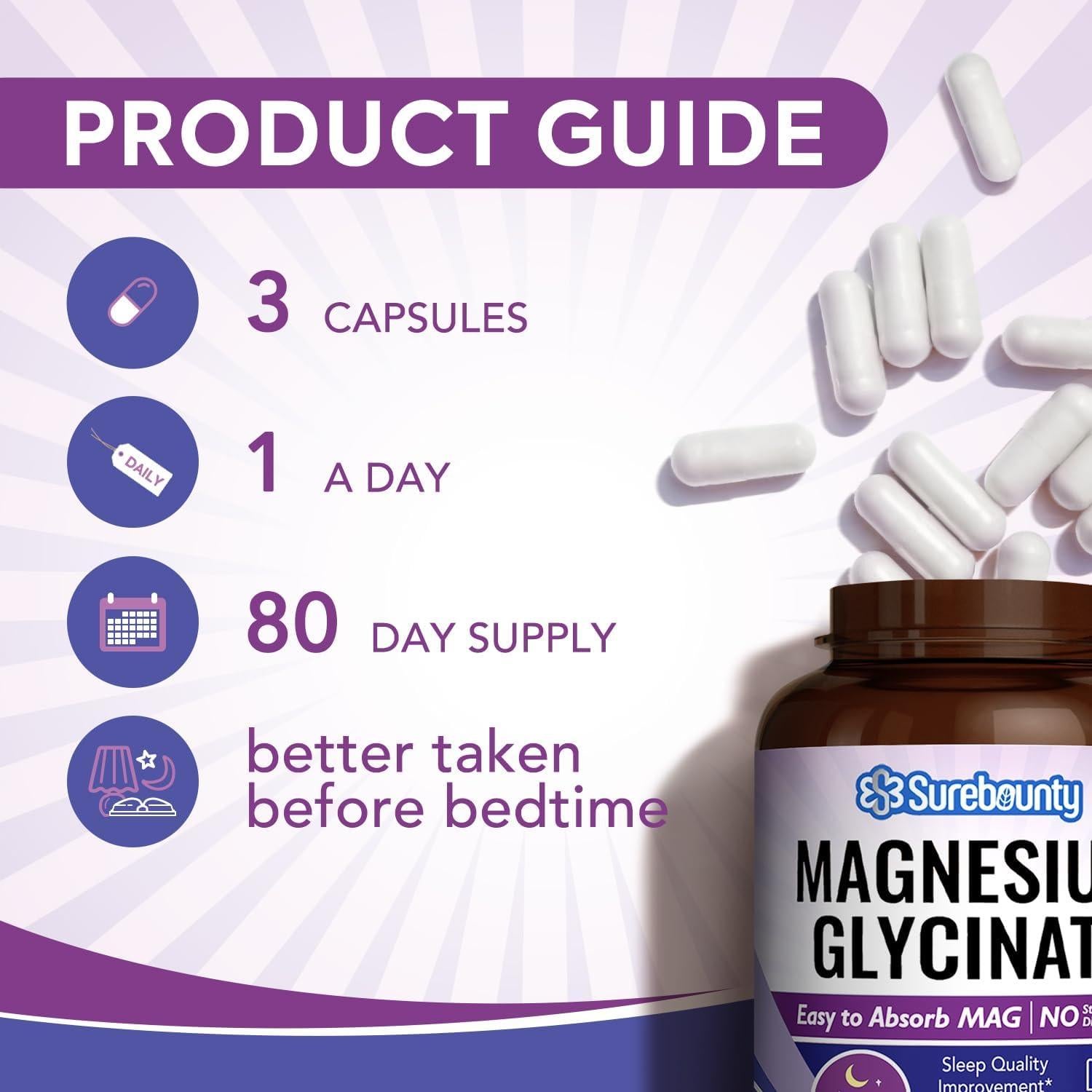 Suplemento de Glicinato de Magnesio Surebounty 240 Cápsulas