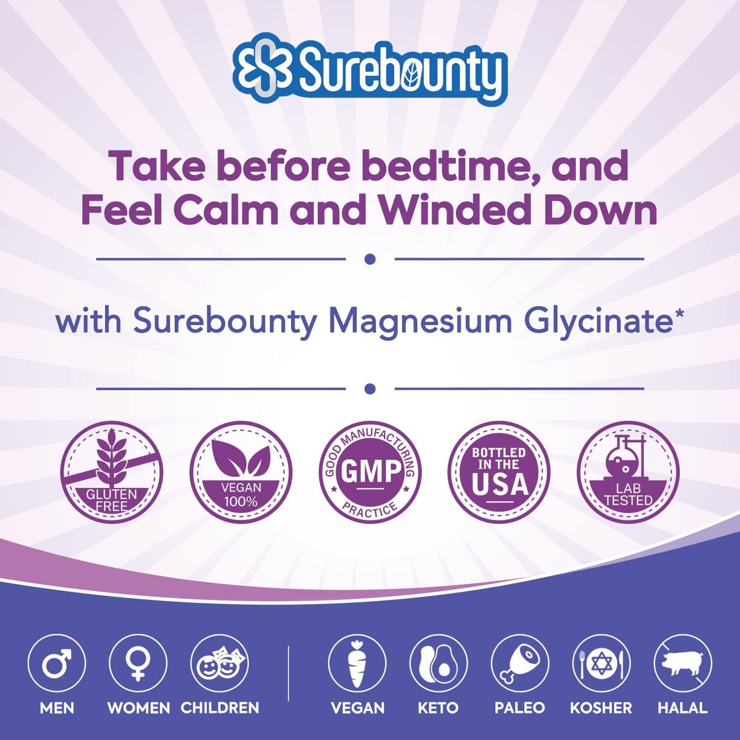 Suplemento de Glicinato de Magnesio Surebounty 240 Cápsulas