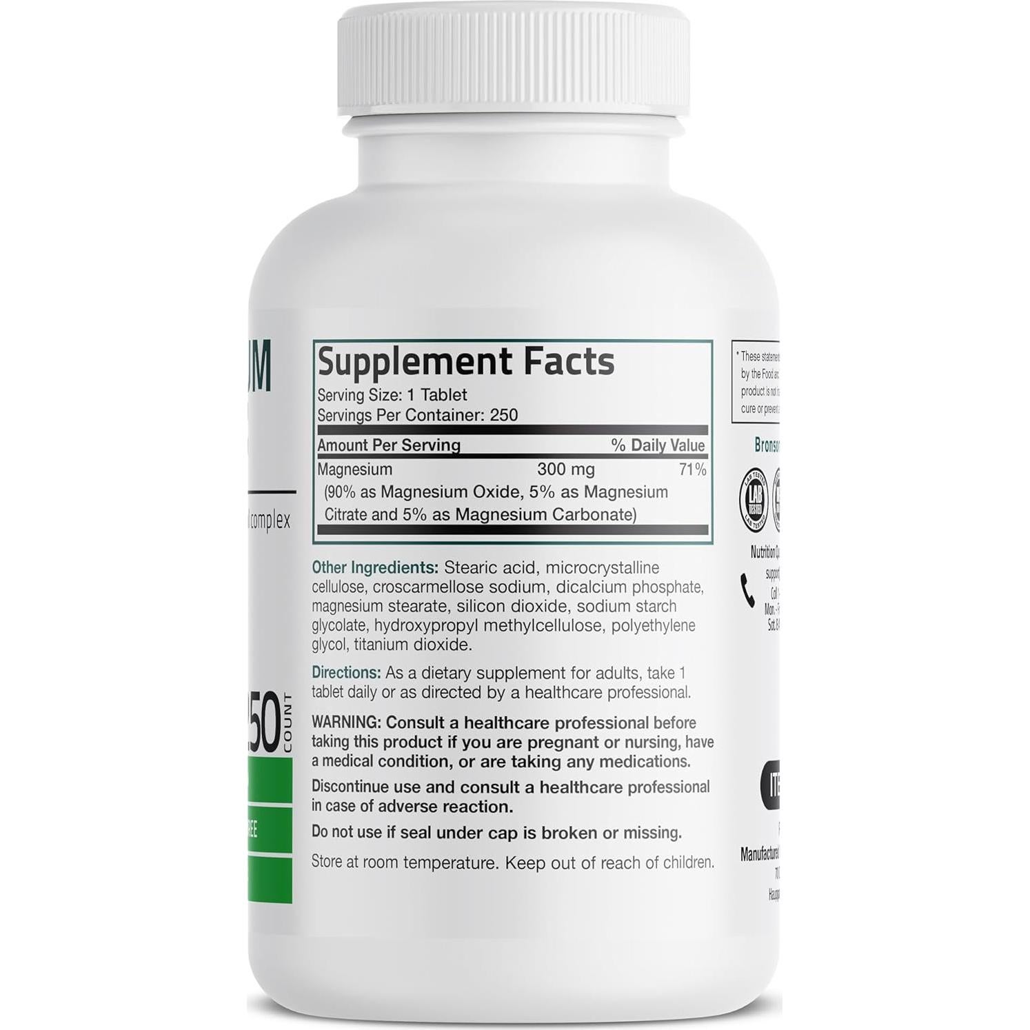 Complejo de Magnesio Bronson 300mg - 250 Tabletas No OGM