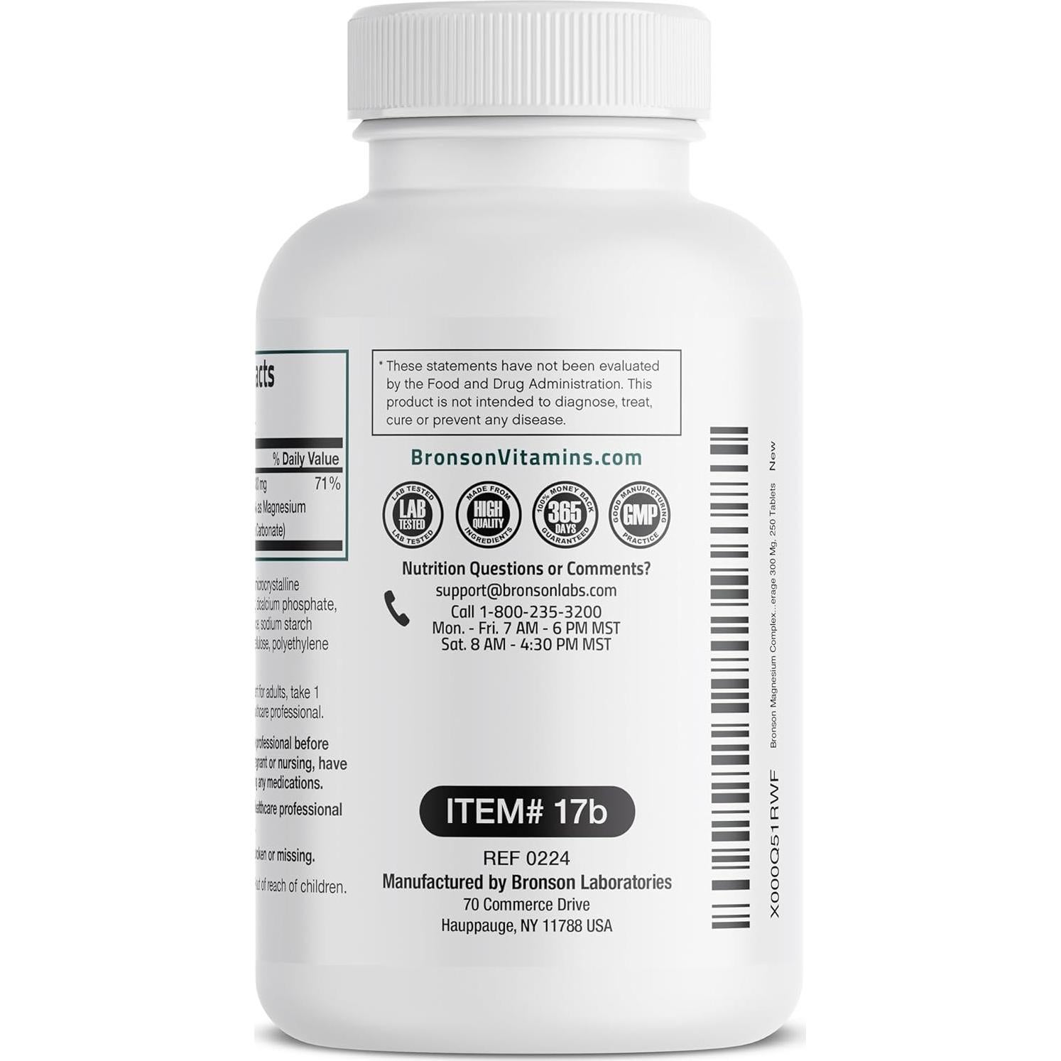 Complejo de Magnesio Bronson 300mg - 250 Tabletas No OGM