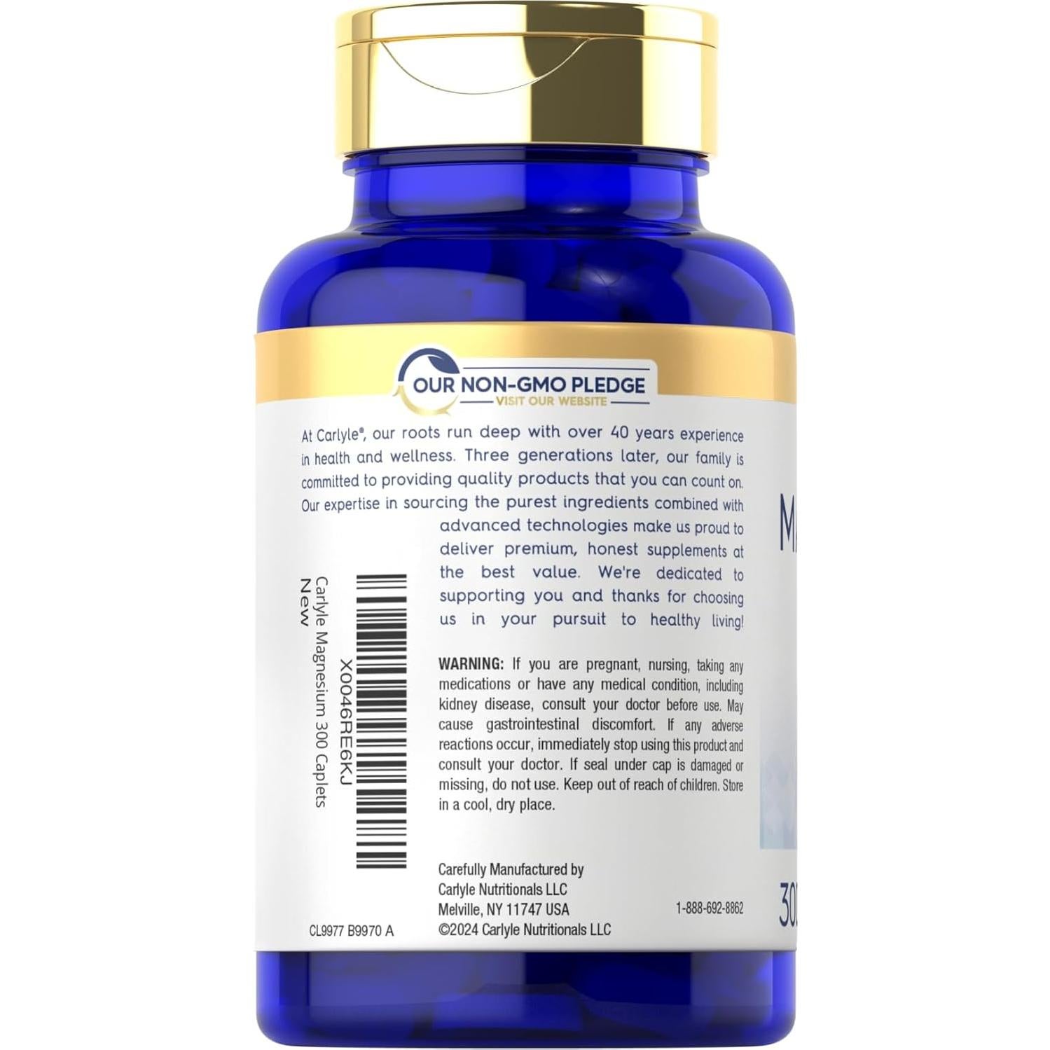 Carlyle Magnesio 500mg - 300 Tabletas Recubiertas Vegetariano