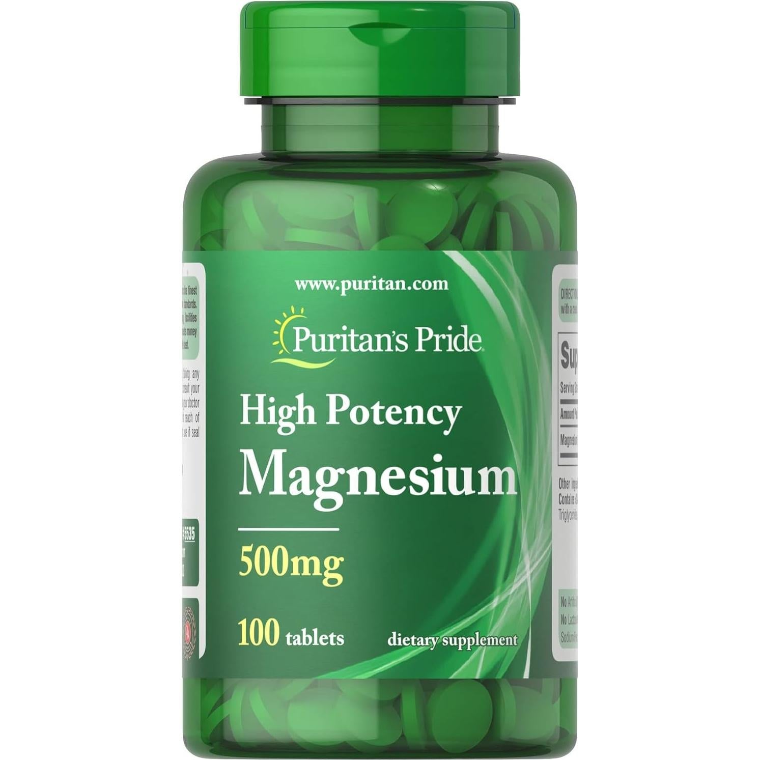 Magnesio Puritan's Pride 500 mg 100 Tabletas Salud Ósea