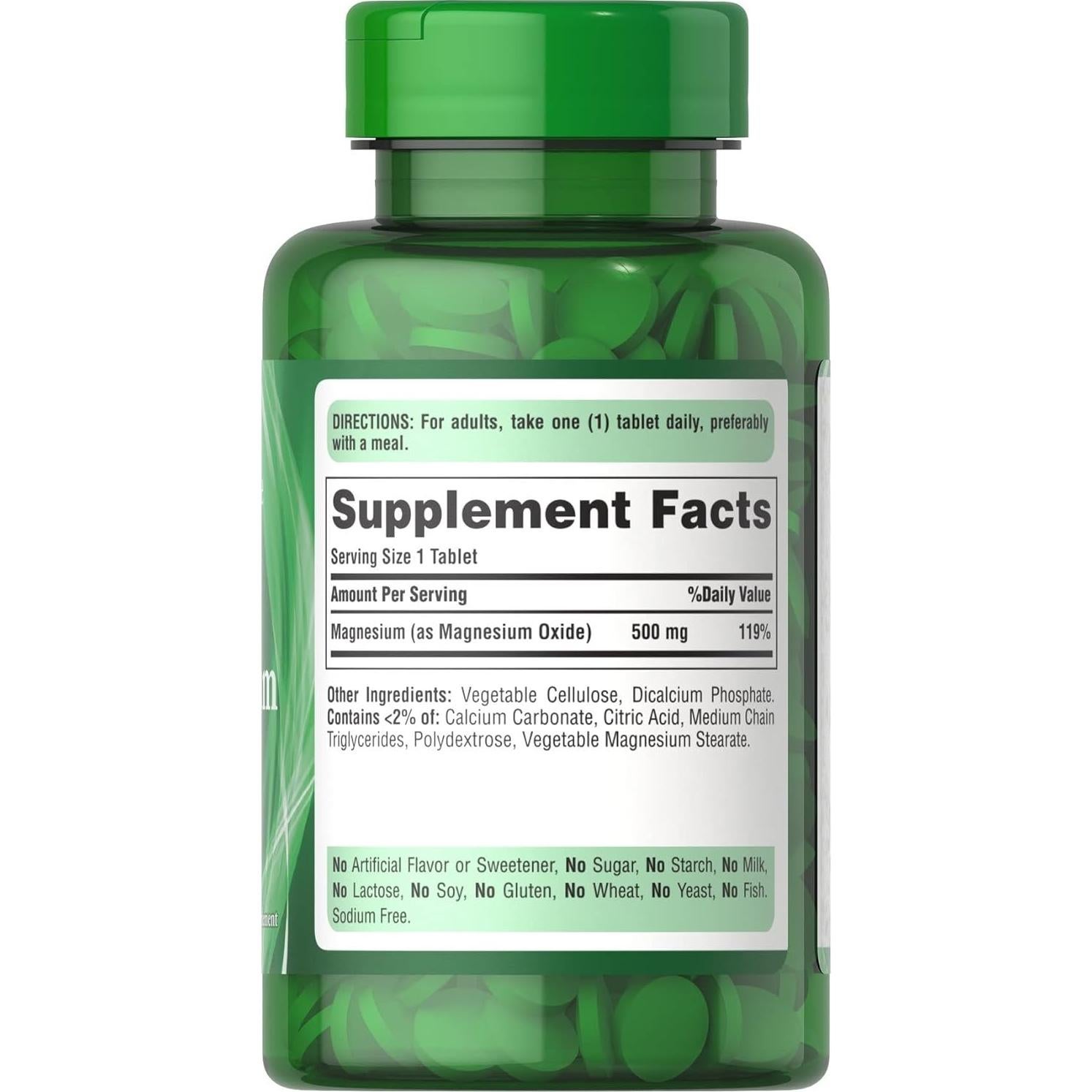 Magnesio Puritan's Pride 500 mg 100 Tabletas Salud Ósea