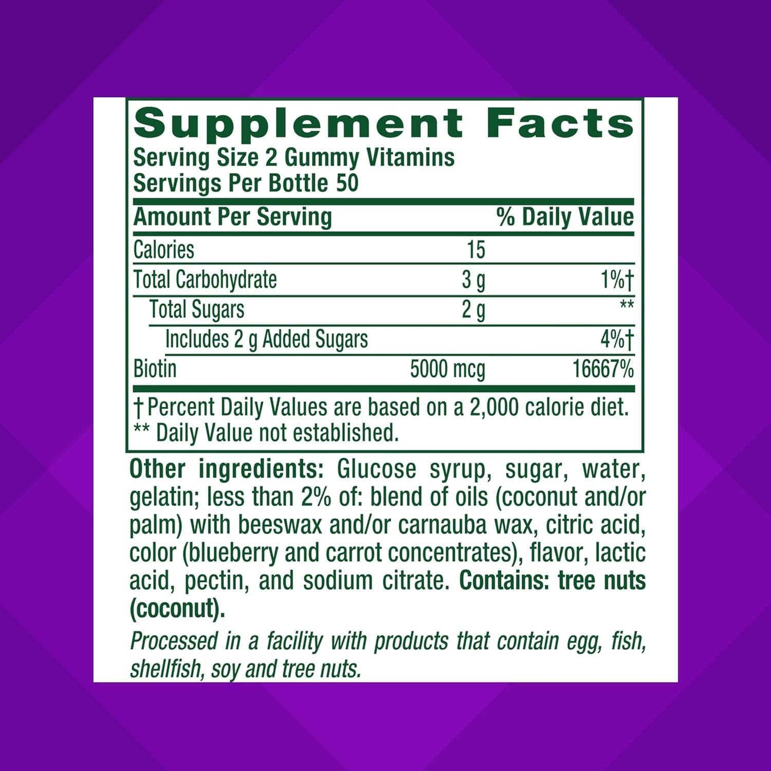 Vitafusion Gomitas de Biotina Extra 5000 mcg Sabor Baya 100 Unidades