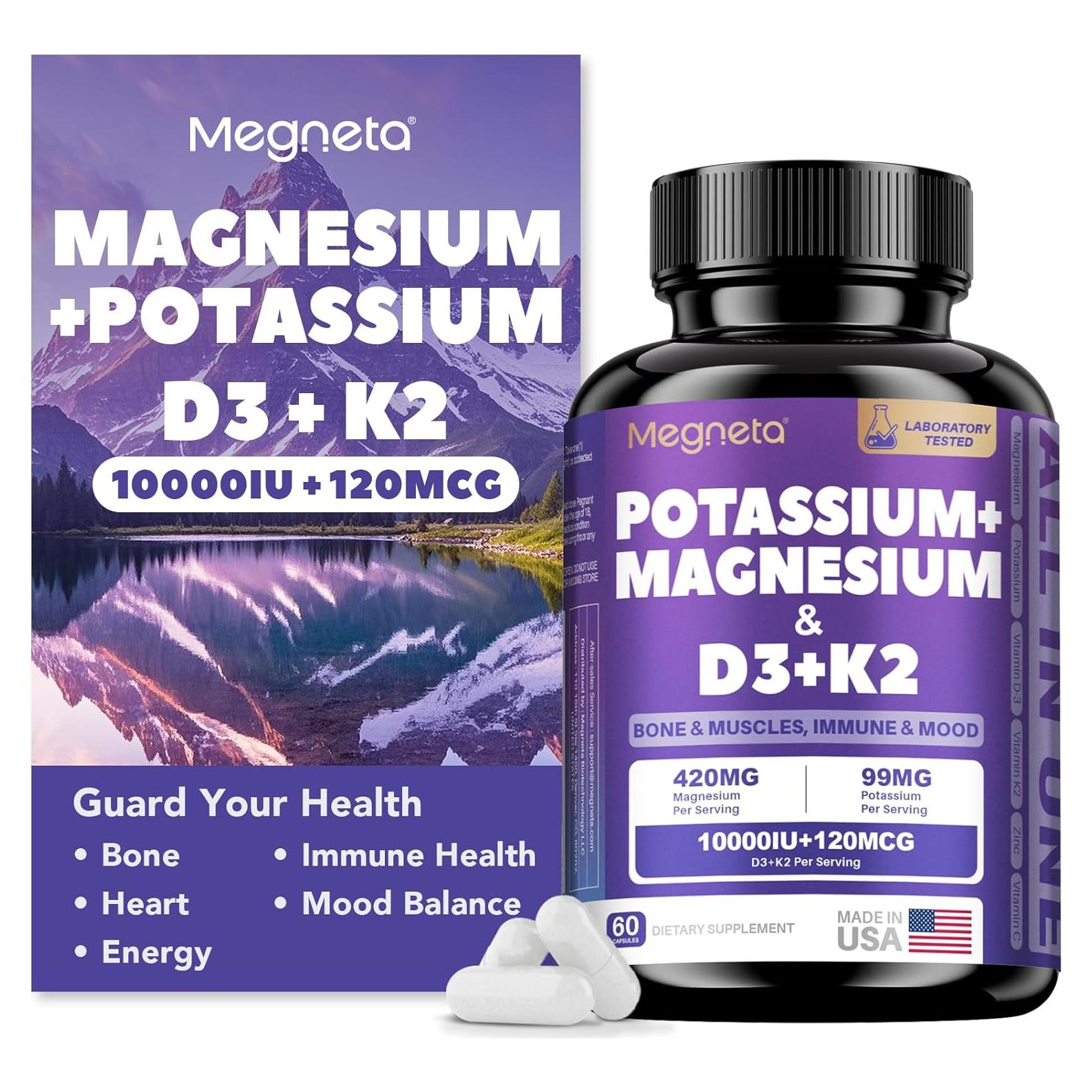 Suplemento de Magnesio, Potasio, D3 y K2 MEGNETA - 60 Cápsulas