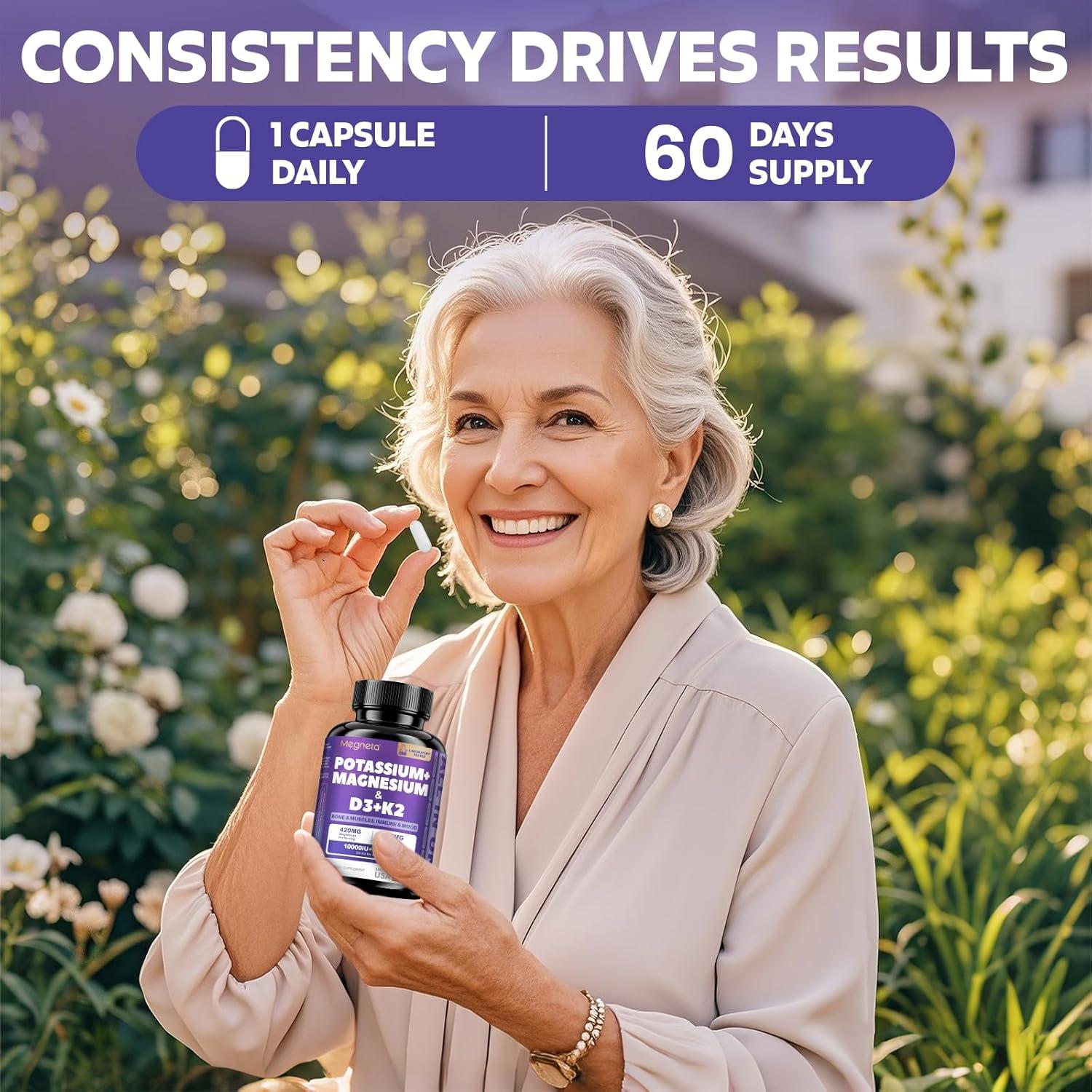 Suplemento de Magnesio, Potasio, D3 y K2 MEGNETA - 60 Cápsulas