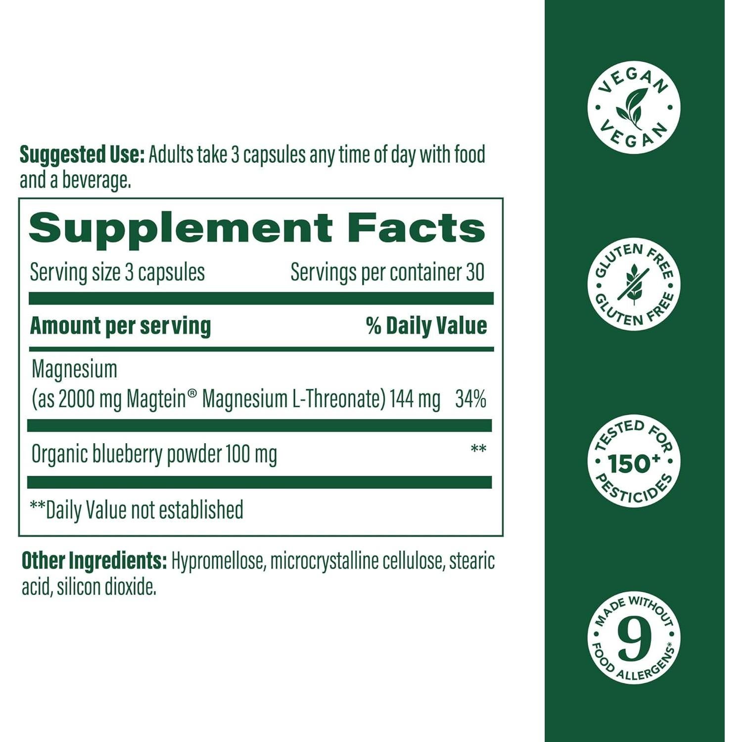 Suplemento de Magnesio L-Treonato MegaFood 2000mg 90 Cápsulas