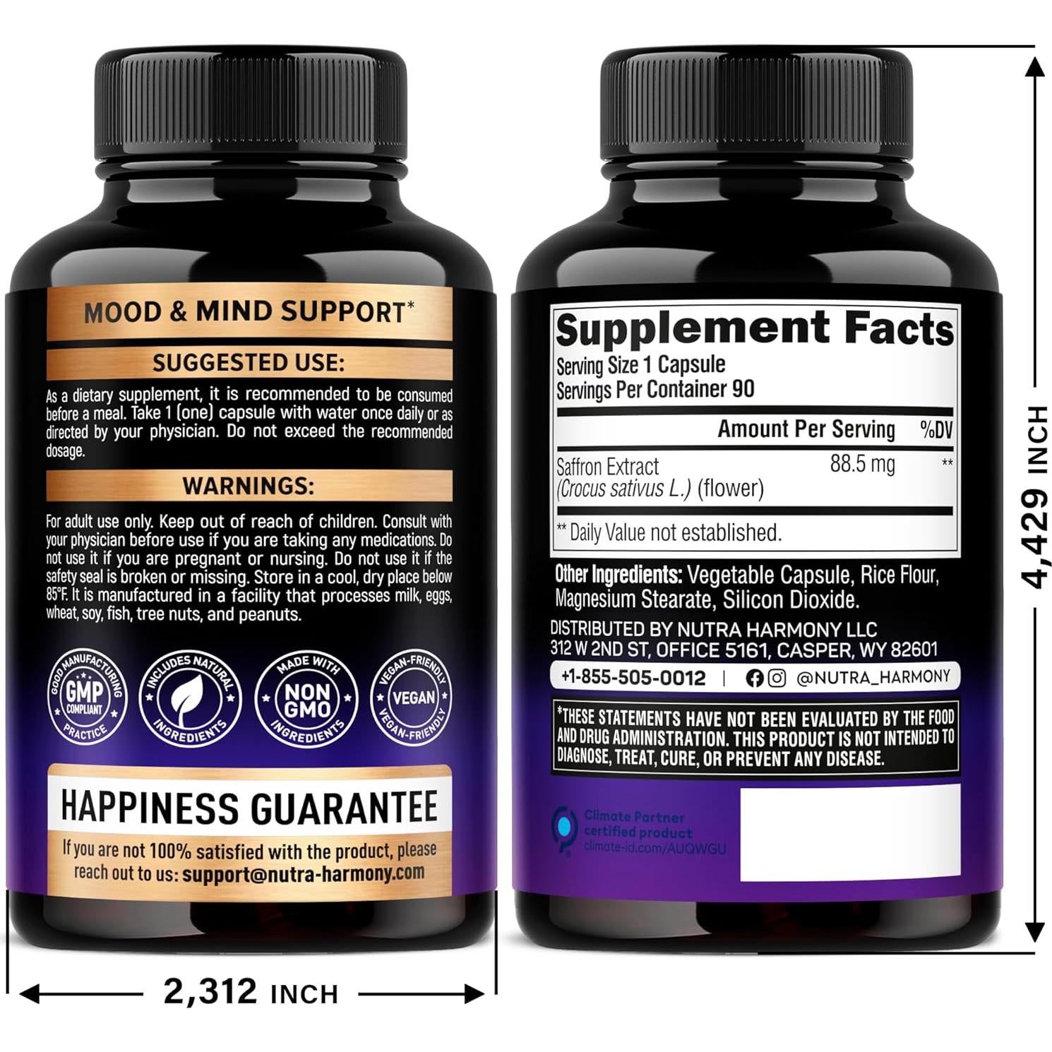 Suplemento de Azafrán Nutra Harmony 90 Cápsulas Veganas 88.5 mg