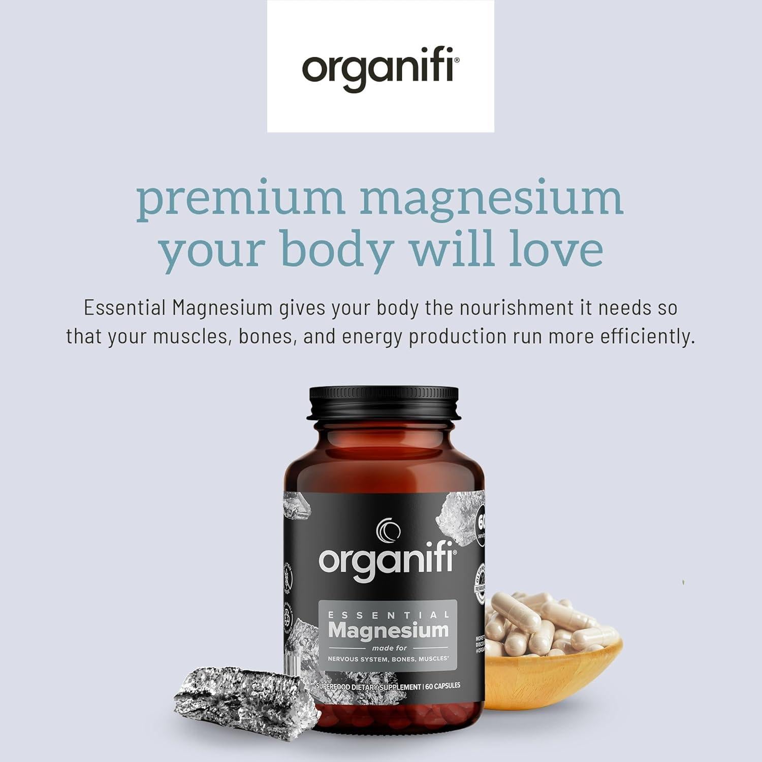 Suplemento de Magnesio Glicinato Organifi 150mg 60 Cápsulas Veganas