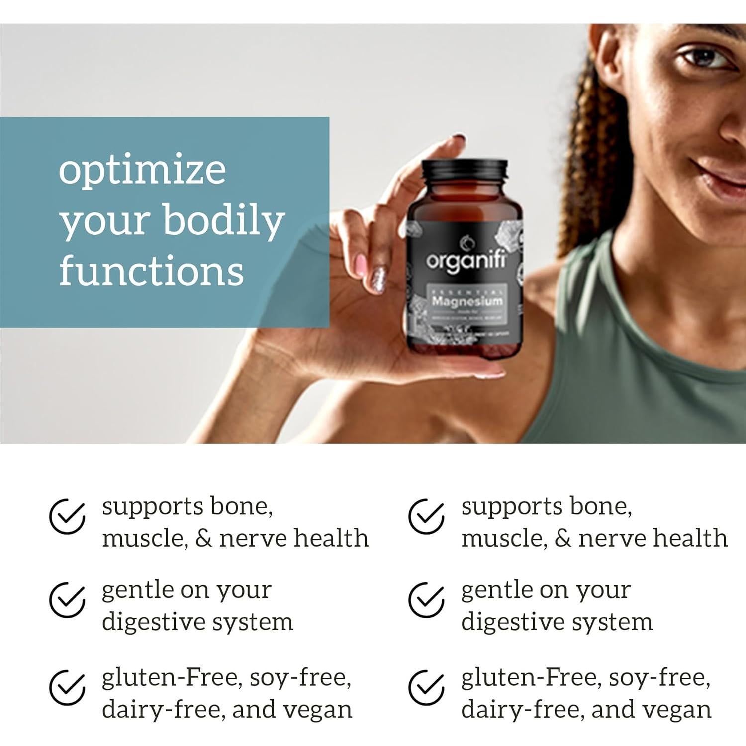 Suplemento de Magnesio Glicinato Organifi 150mg 60 Cápsulas Veganas