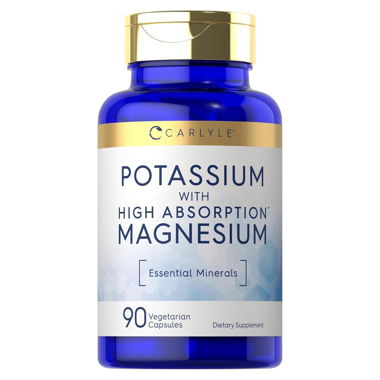 Suplemento de Potasio y Magnesio Carlyle | 90 Cápsulas Vegetarianas | Sin Gluten