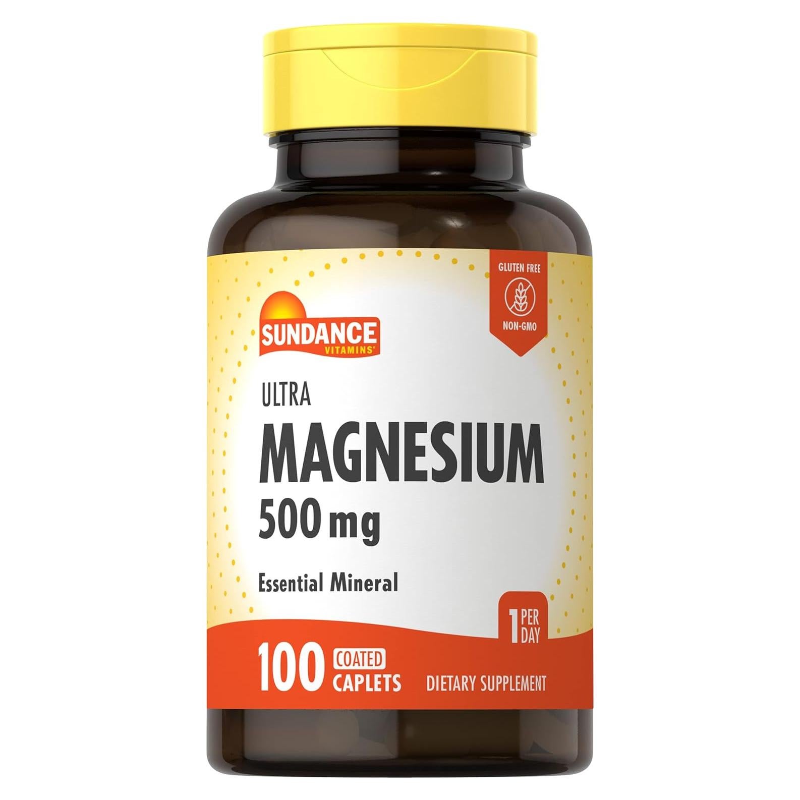 Suplemento de Magnesio Sundance 500mg Óxido 100 Tabletas Vegetariano