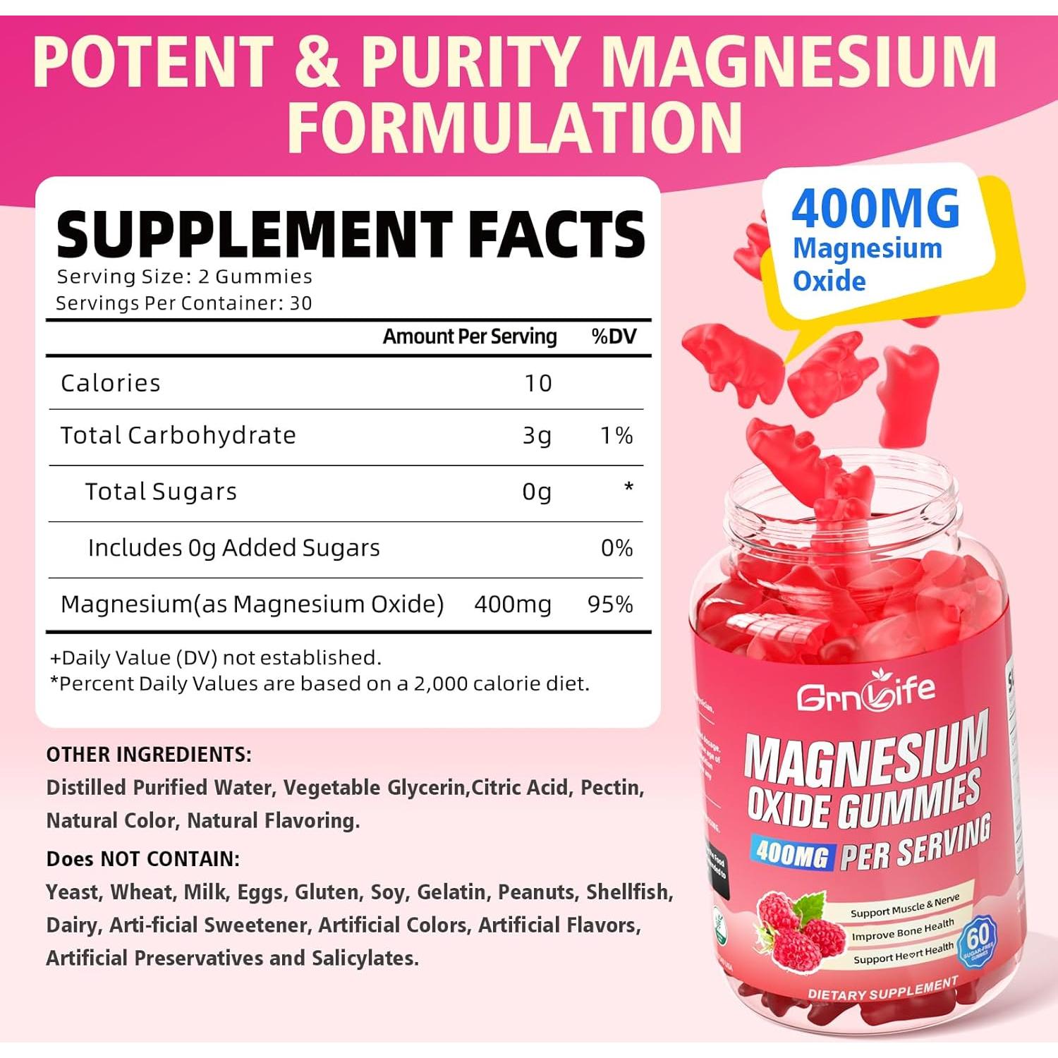 Gomitas de Óxido de Magnesio 400mg Grnlife Veganas 60 Unidades