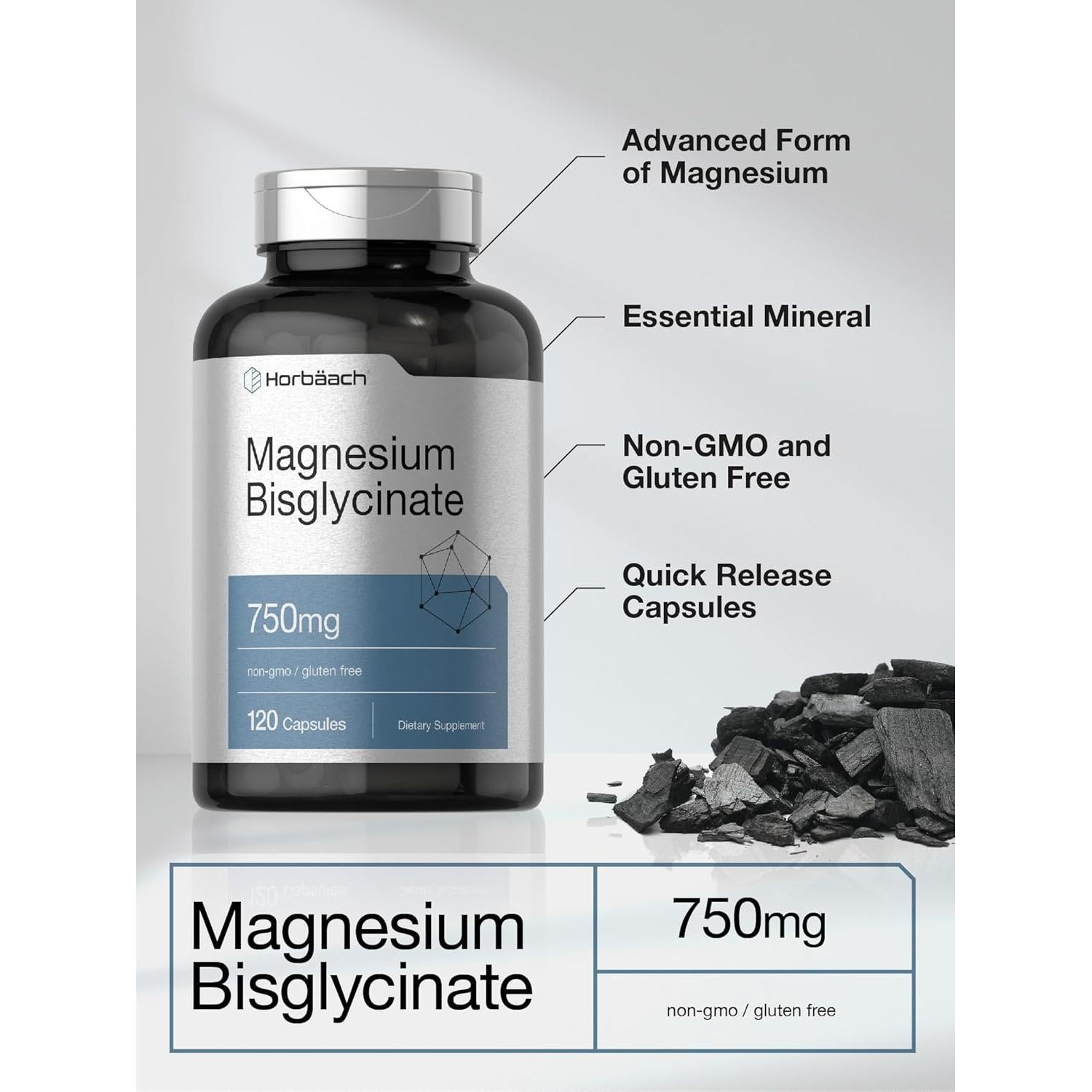 Bisglicinato de Magnesio Horbäach 750mg 120 Cápsulas Sin Gluten