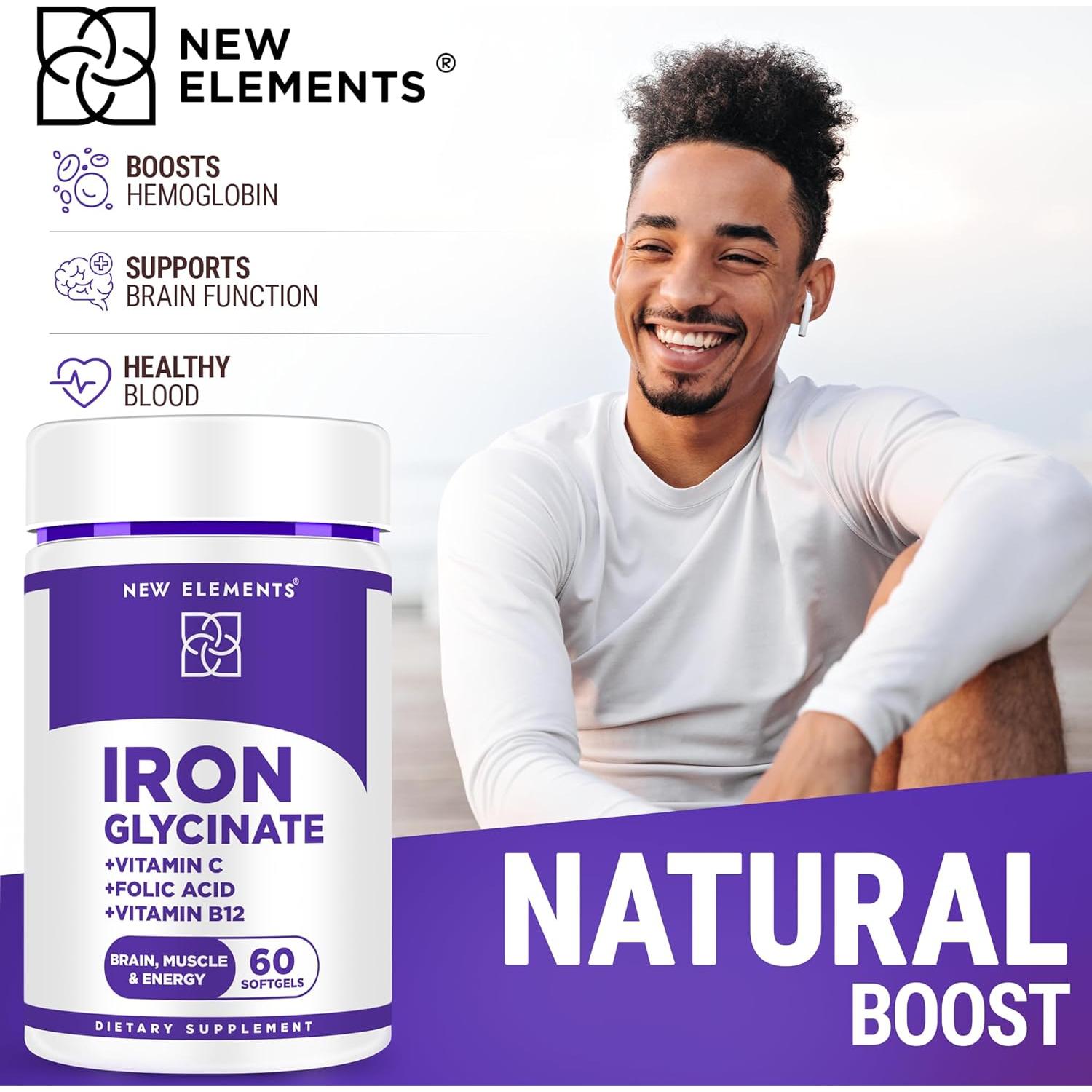 Glicinato de Hierro 50mg + Vitamina C y B12 - Suplemento Avanzado