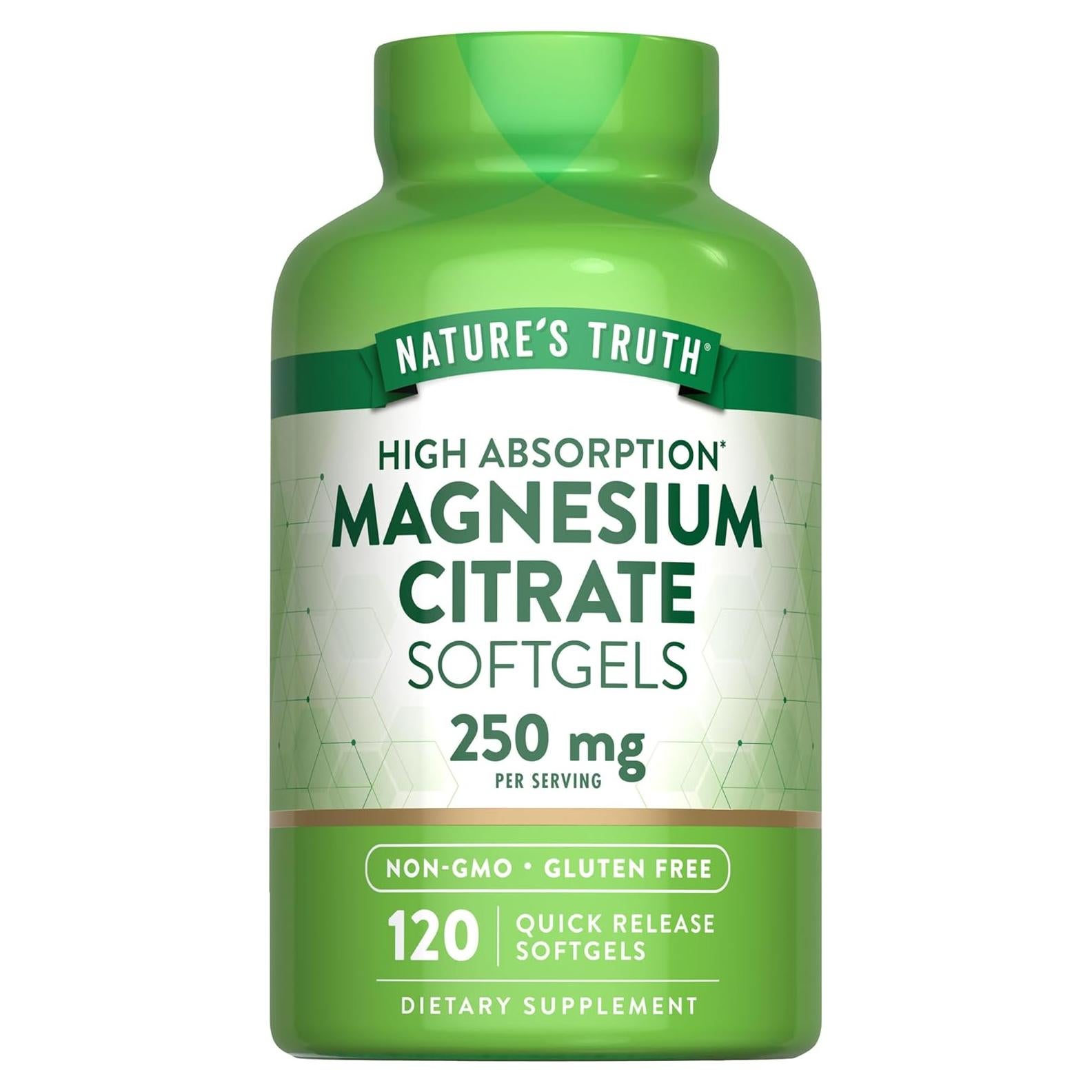 Suplemento de Citrato de Magnesio Nature's Truth 250mg 120 Gelblandos
