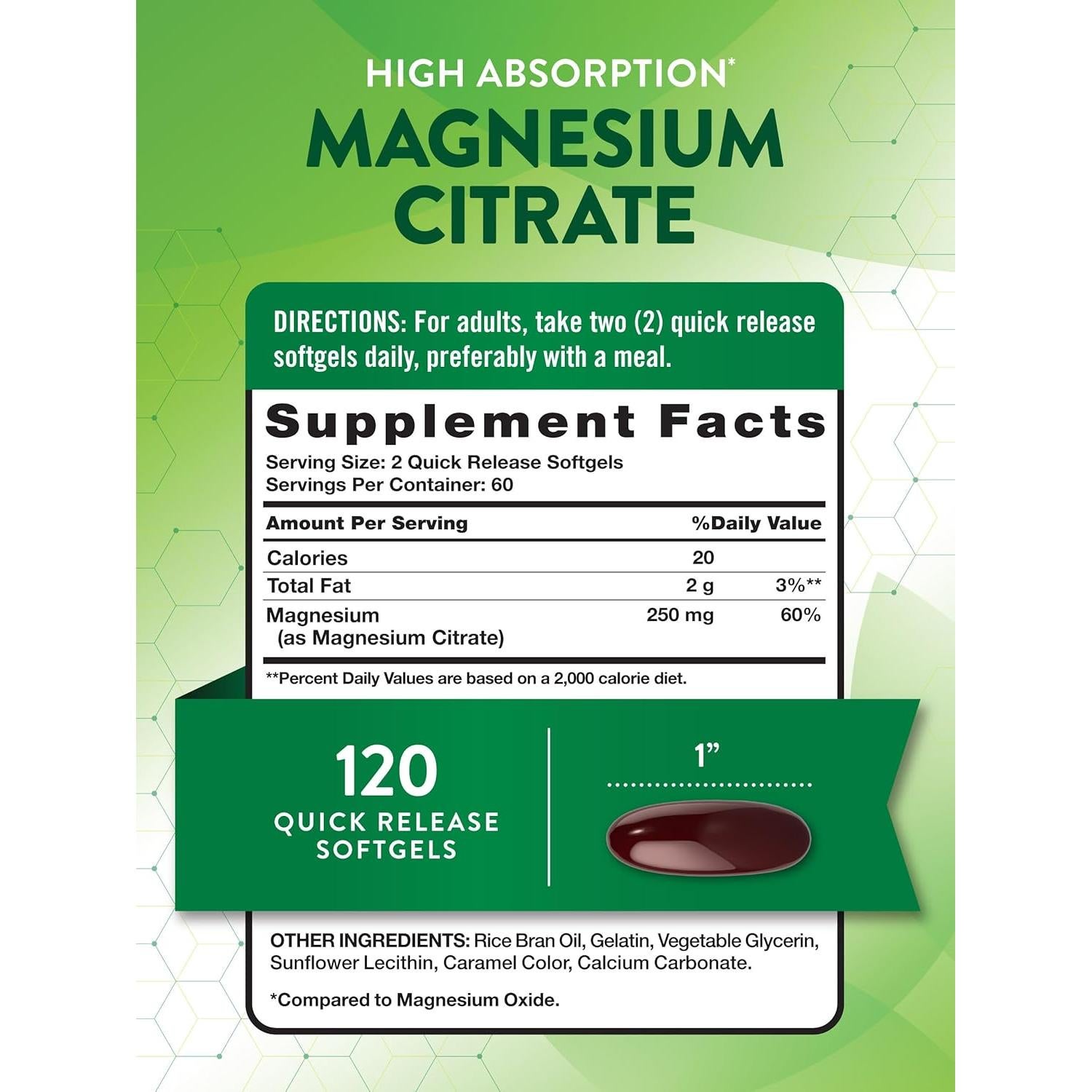 Suplemento de Citrato de Magnesio Nature's Truth 250mg 120 Gelblandos