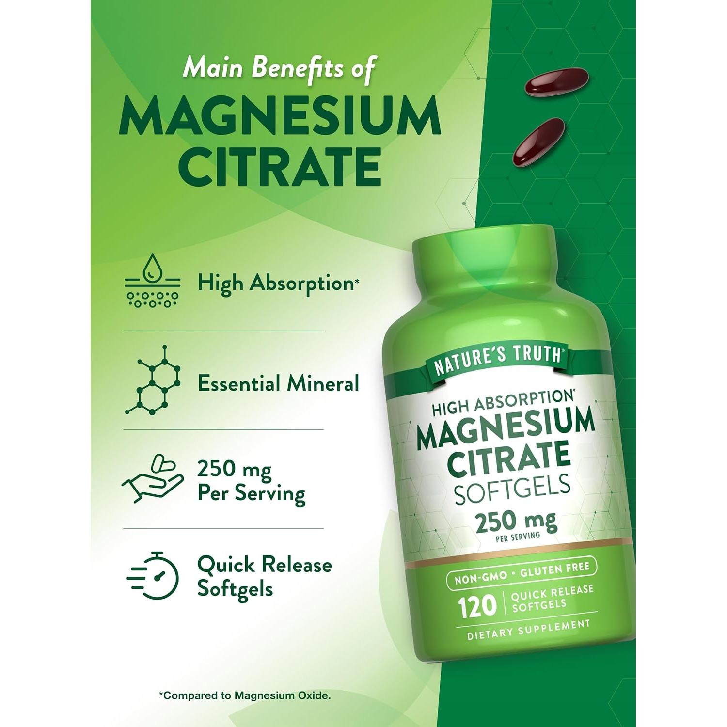 Suplemento de Citrato de Magnesio Nature's Truth 250mg 120 Gelblandos