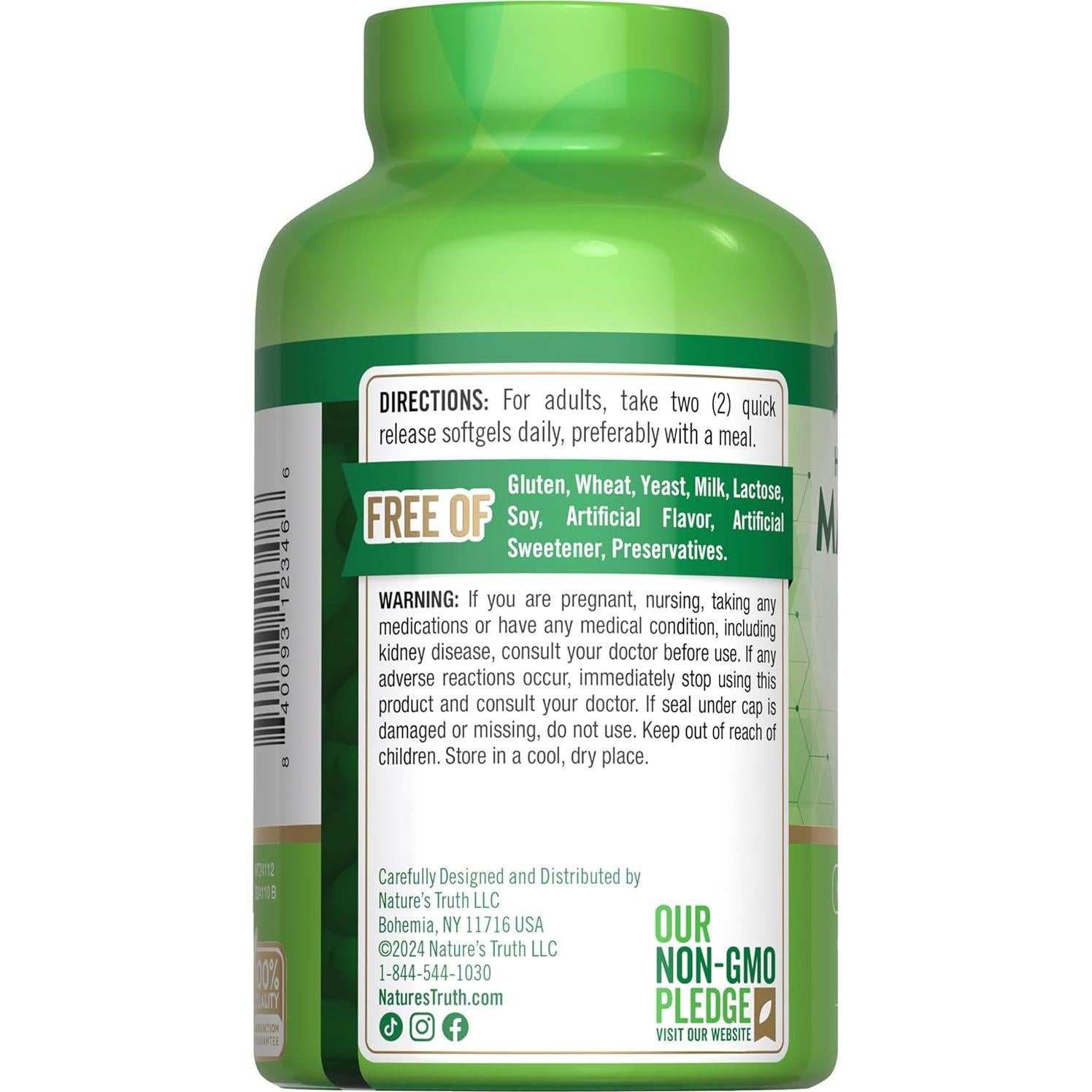 Suplemento de Citrato de Magnesio Nature's Truth 250mg 120 Gelblandos