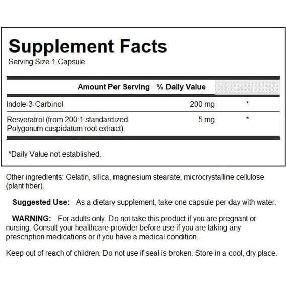 Suplemento I3C Swanson con Resveratrol - 60 Cápsulas 200mg