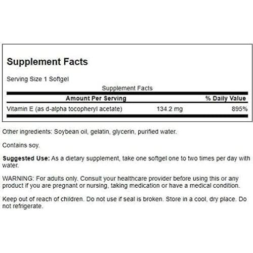 Vitamina E Natural Swanson 200UI - 100 Softgels Antioxidantes
