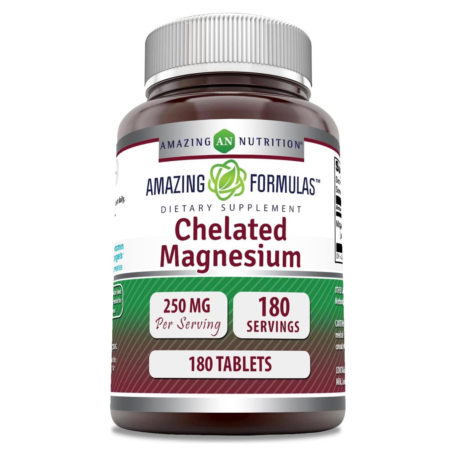 Suplemento de Magnesio Quelado Amazing Formulas 250 Mg 180 Tabletas