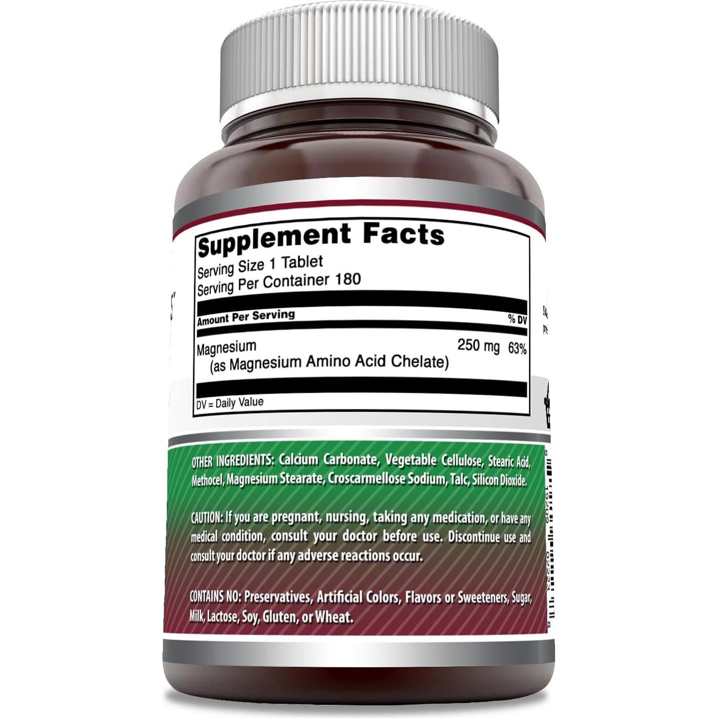 Suplemento de Magnesio Quelado Amazing Formulas 250 Mg 180 Tabletas