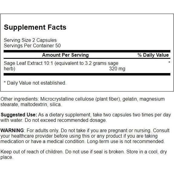 Extracto de Salvia Swanson 100 Cápsulas - 160mg - Salud Total