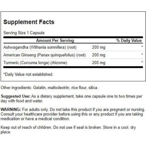 Complejo de Cúrcuma, Ashwagandha y Ginseng Swanson 60 Cápsulas