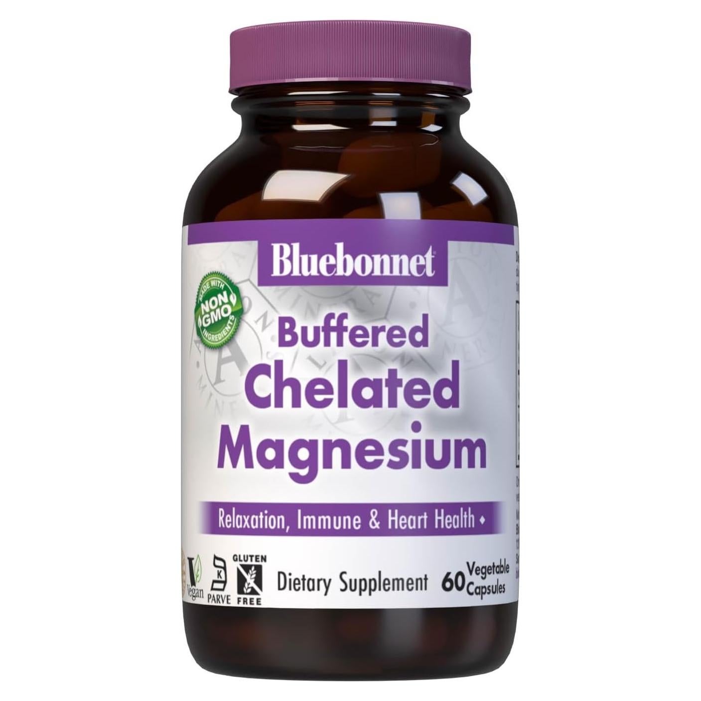 Magnesio Quelado Amortiguado Bluebonnet 200 mg 60 Cápsulas