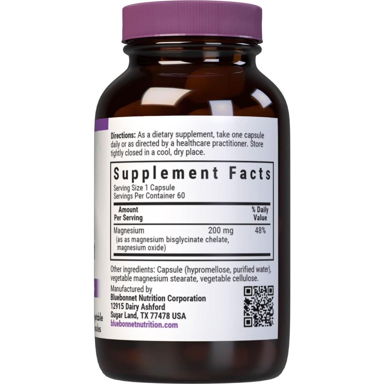 Magnesio Quelado Amortiguado Bluebonnet 200 mg 60 Cápsulas