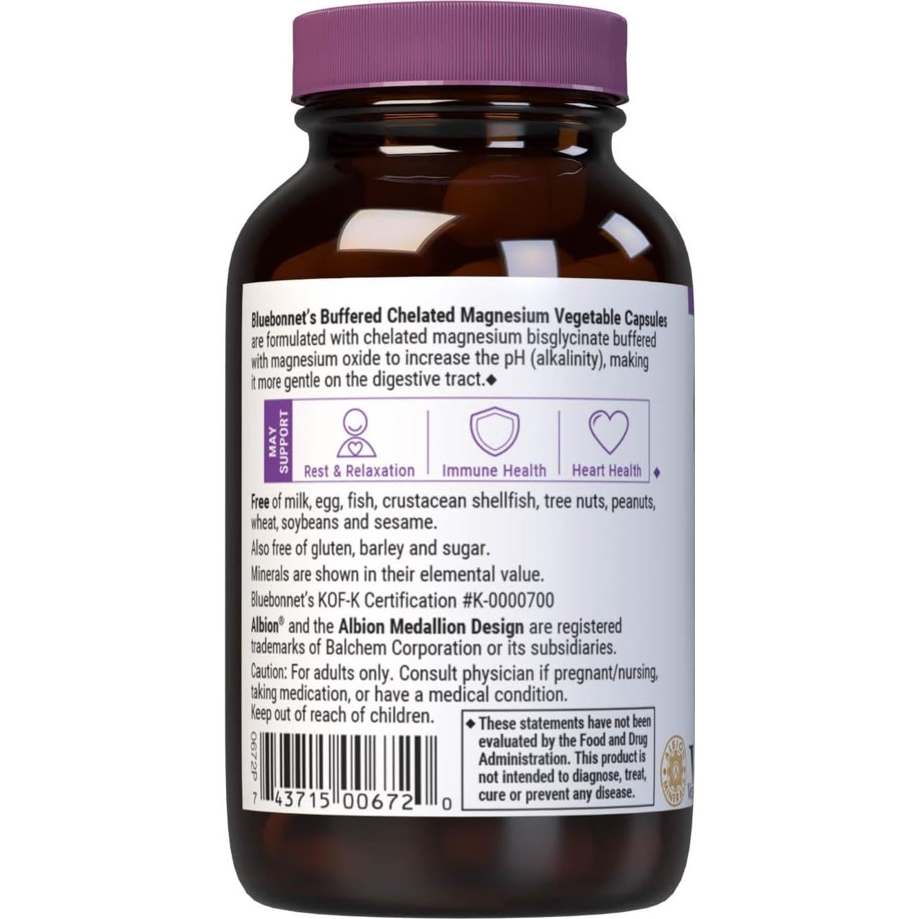 Magnesio Quelado Amortiguado Bluebonnet 200 mg 60 Cápsulas