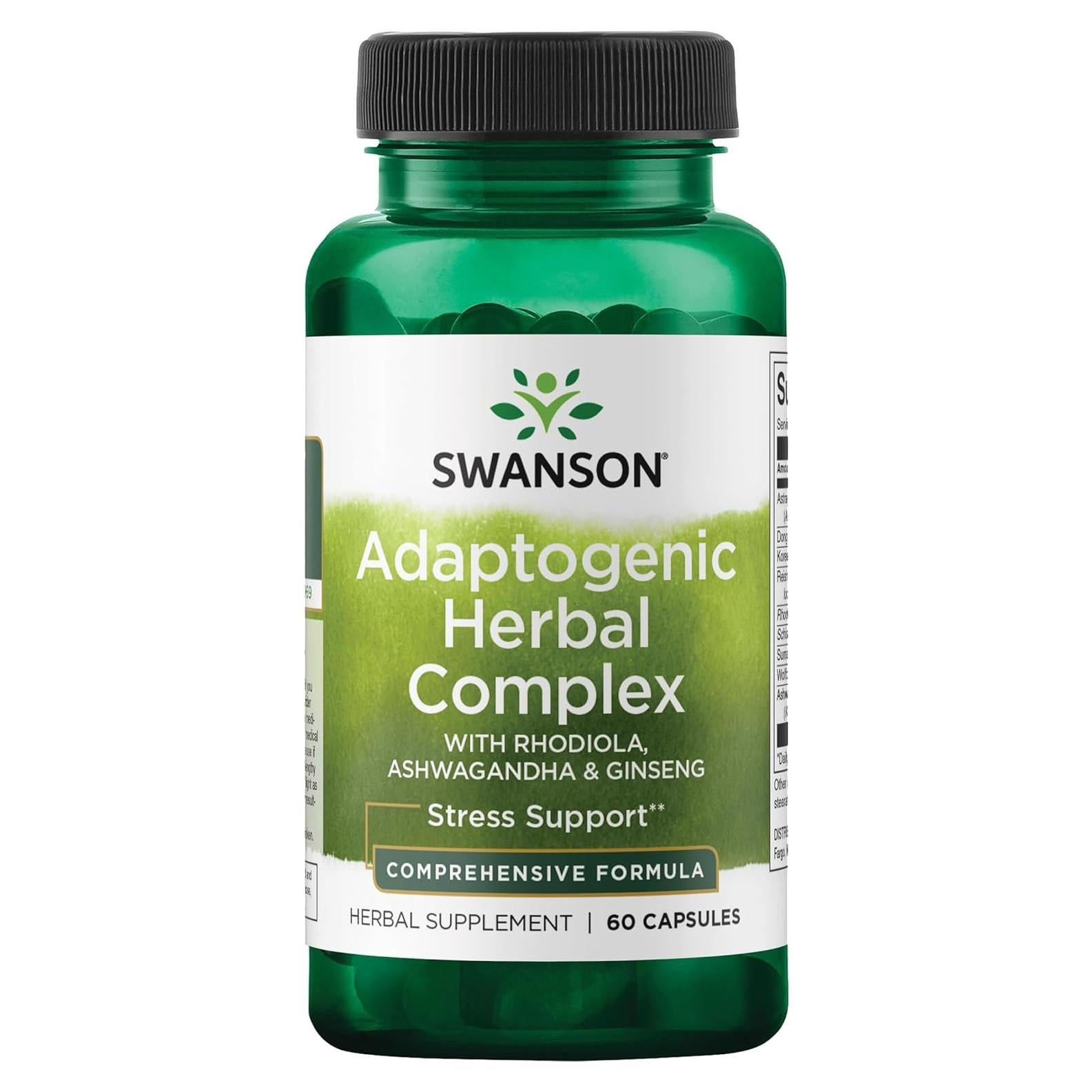 Suplemento Energético Swanson con Rhodiola, Ashwagandha 60 Cápsulas