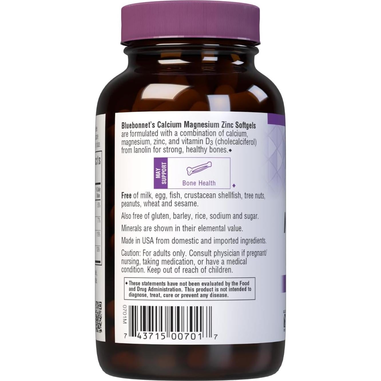 Calcio Magnesio Zinc + Vitamina D3 Bluebonnet 120 Gelatinas