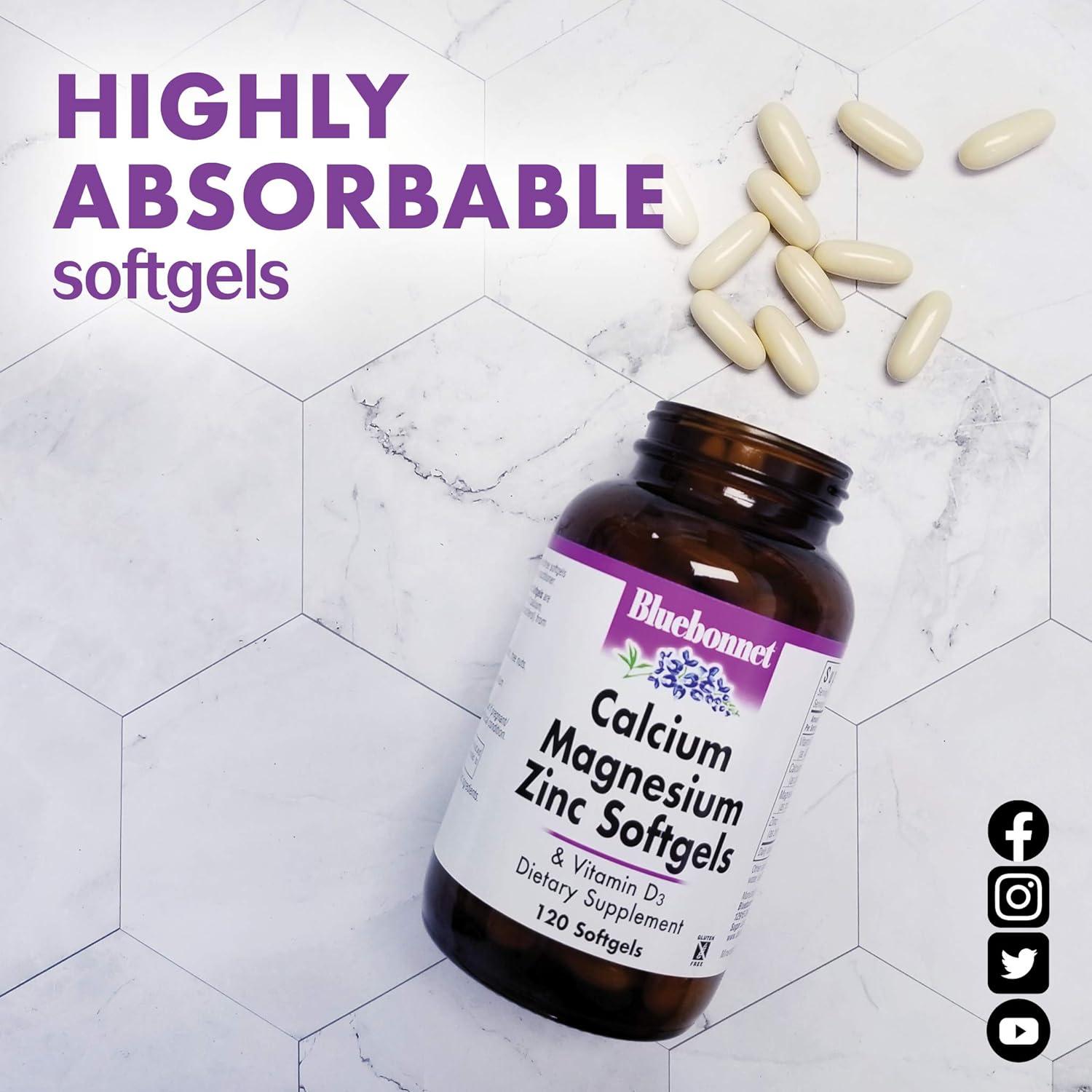 Calcio Magnesio Zinc + Vitamina D3 Bluebonnet 120 Gelatinas