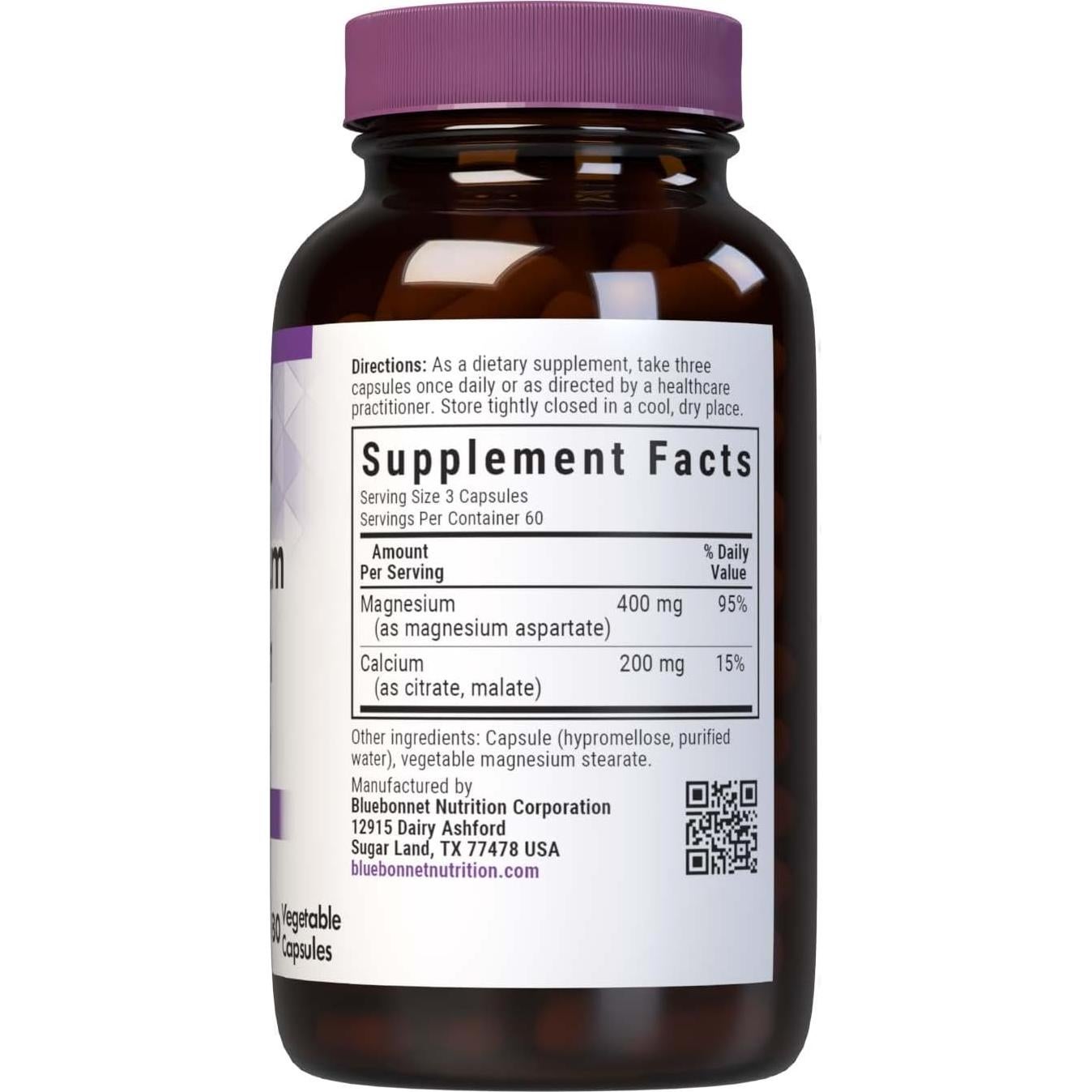 Cápsulas Vegetales Bluebonnet Magnesio y Calcio 180 Unidades