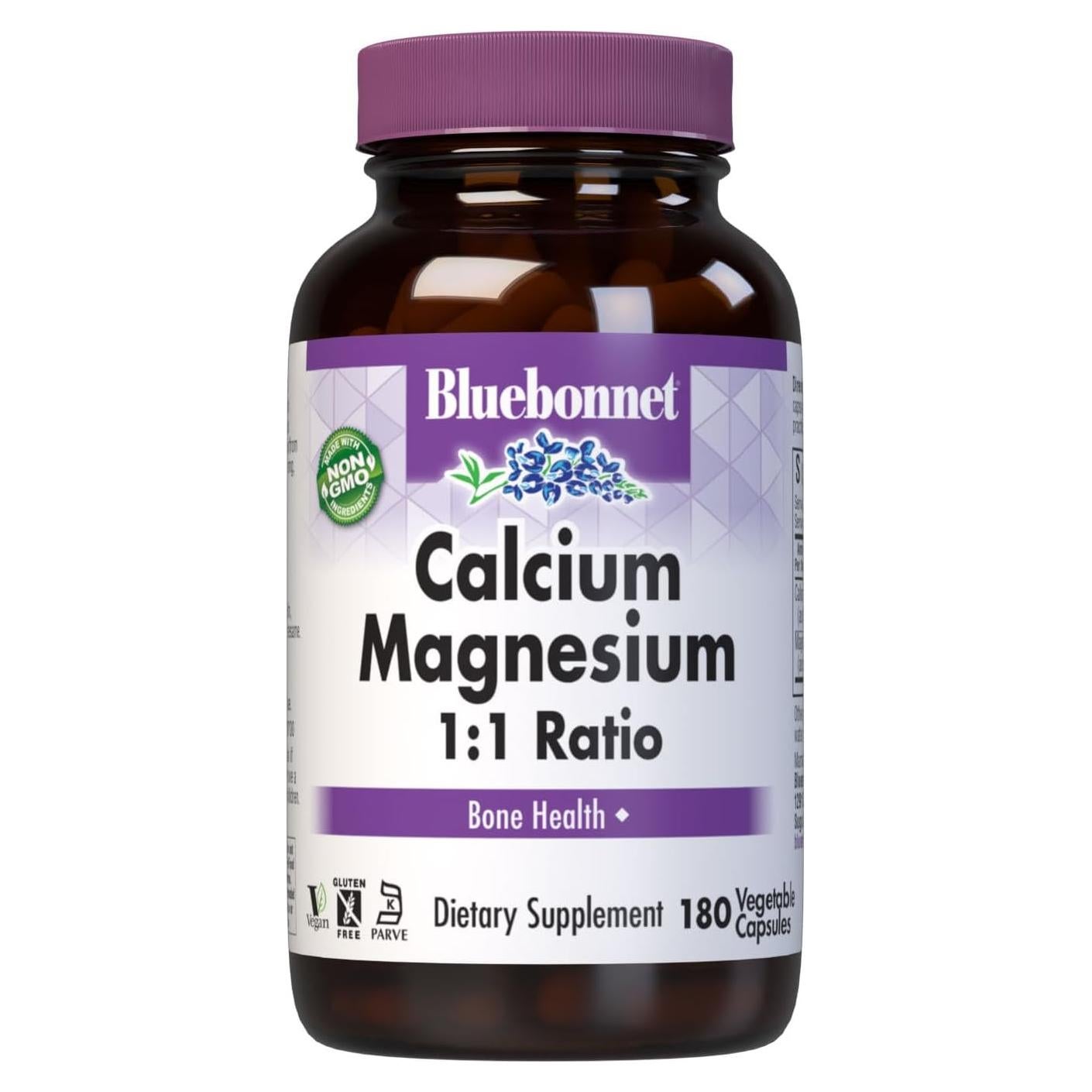 Cápsulas Vegetales de Calcio y Magnesio BlueBonnet 180 Unidades