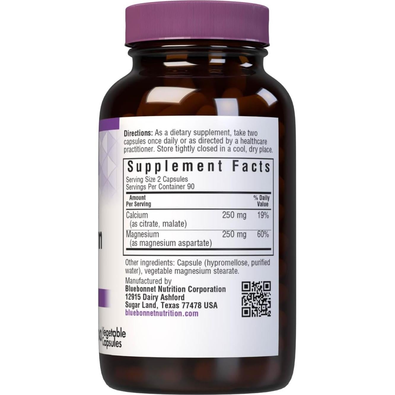 Cápsulas Vegetales de Calcio y Magnesio BlueBonnet 180 Unidades