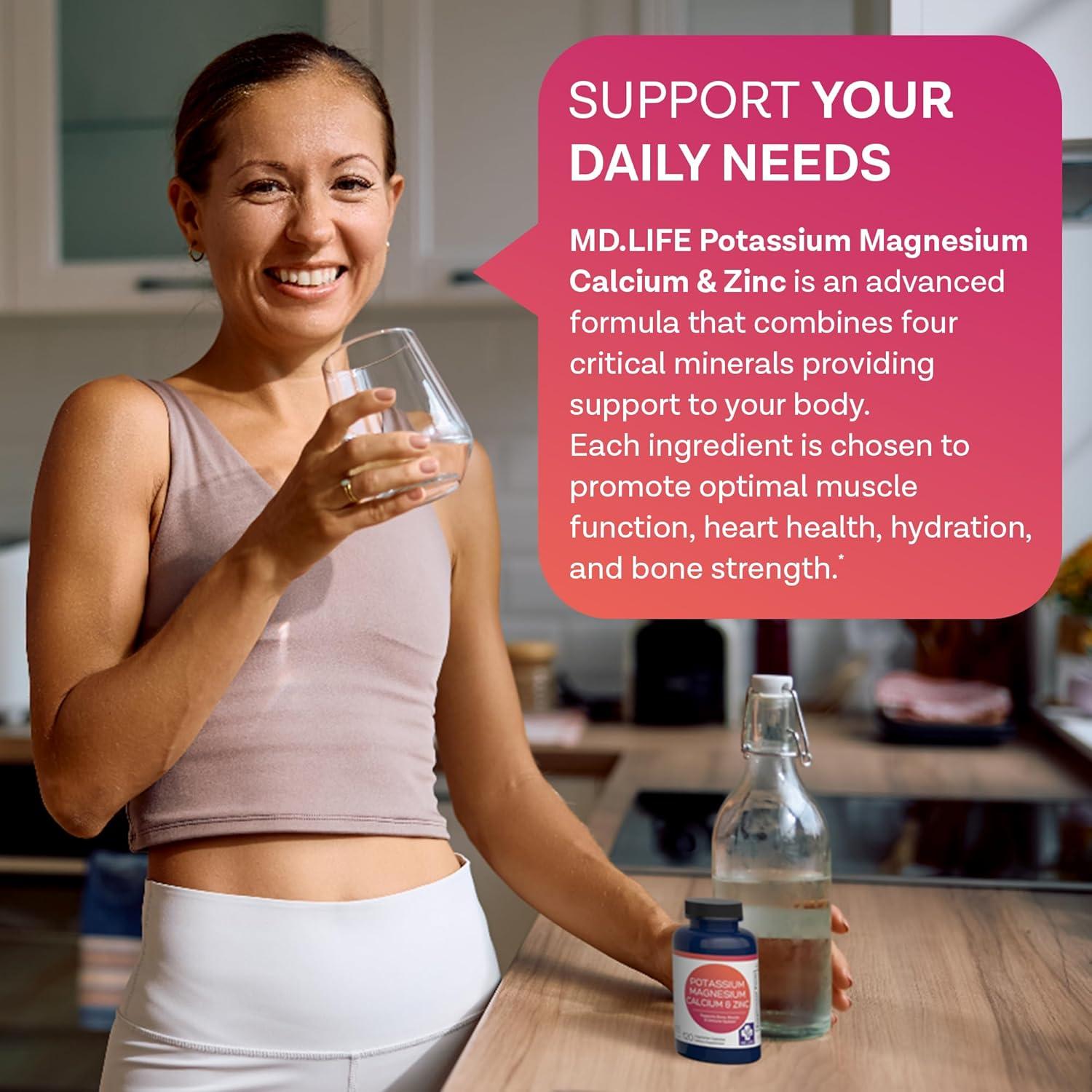 Suplemento de Potasio Magnesio Zinc Calcio MD. Life - 120 Cápsulas